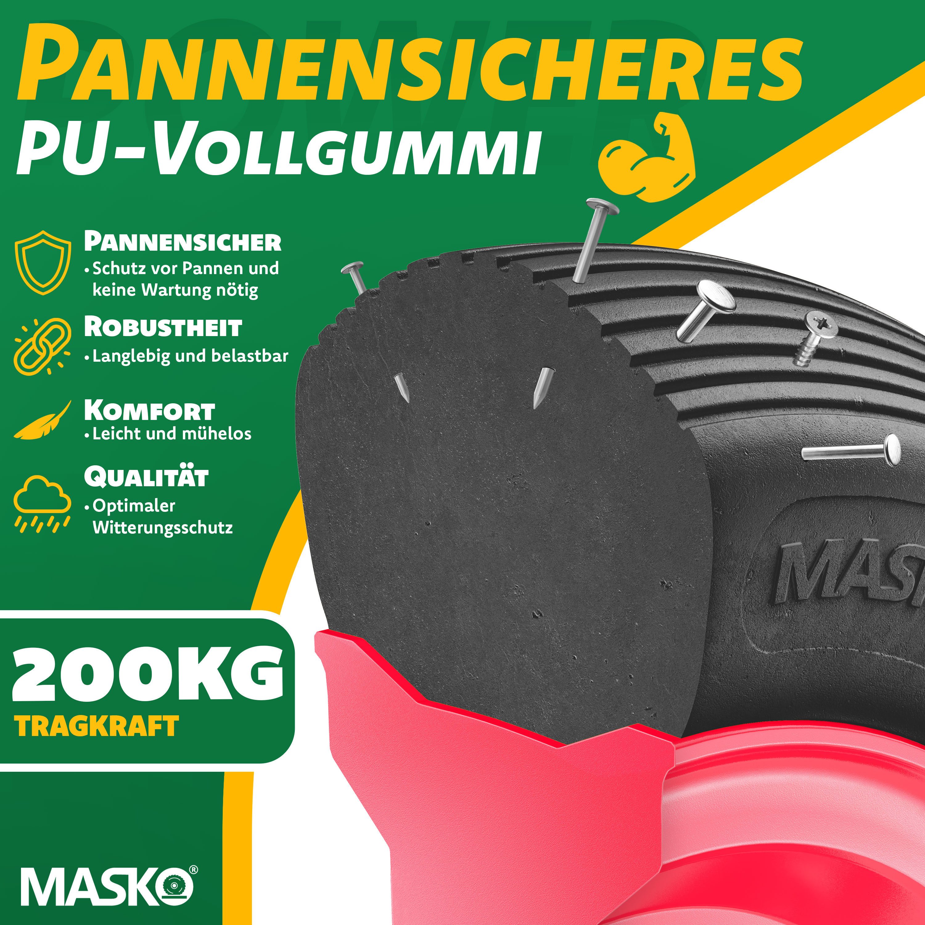 MASKO Schubkarren-Rad, PU Schubkarrenrad Vollgummi 200 kg pannensicher 4.80/4.00-8 Ø