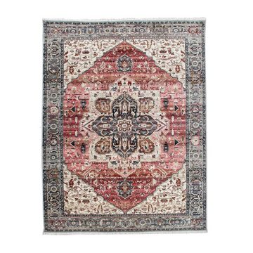 Teppich, Kurzflor Für Wohnzimmer, Mit Orient-Design Und Bordüre In Rosa Bunt, TT Home, rechteckig, Höhe: 11 mm