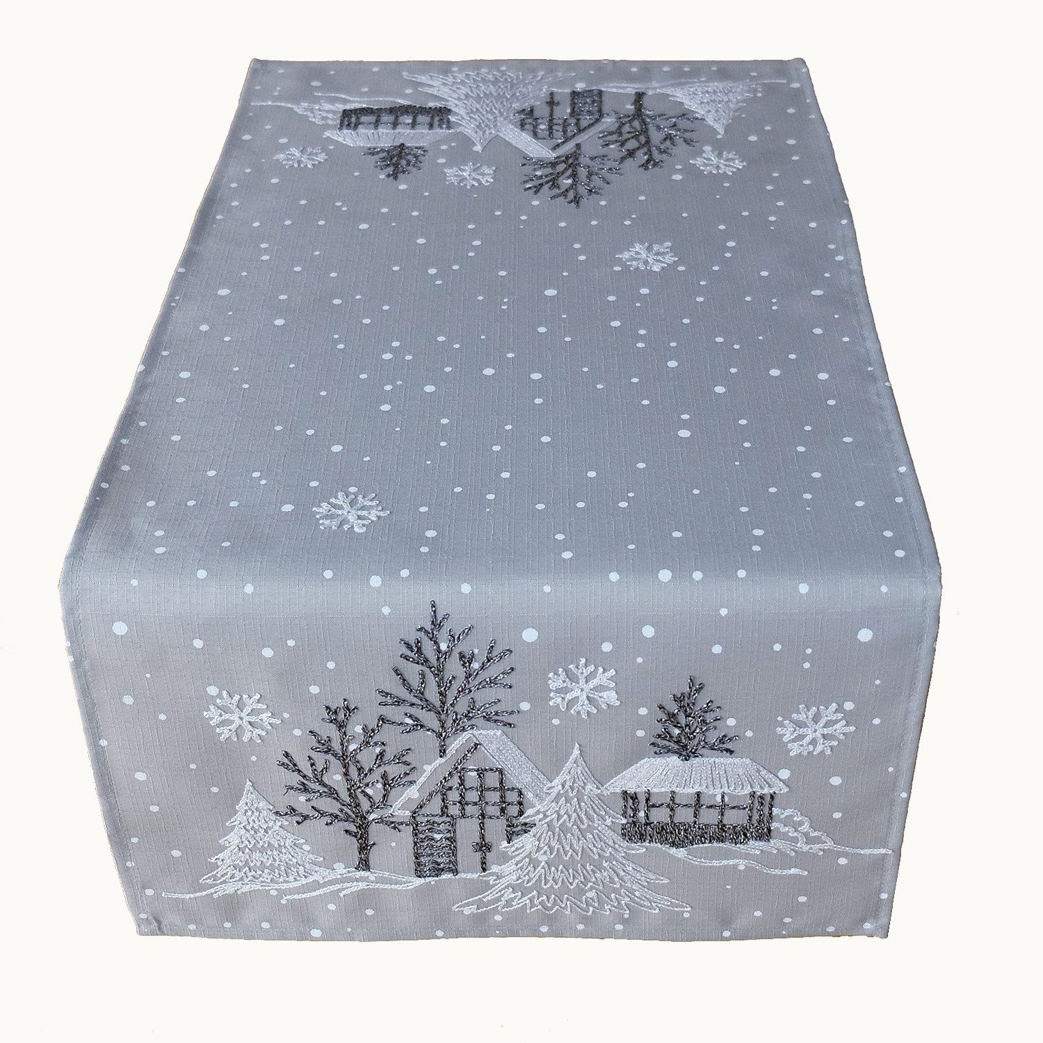 Tischdecke Stickerei Winterdorf Weihnachten Winter