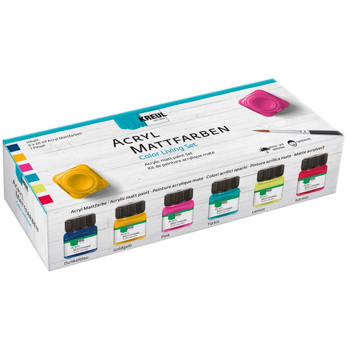 Acrylfarbe KREUL Acryl Mattfarben Set Color Living mit Pinsel 6x20ml