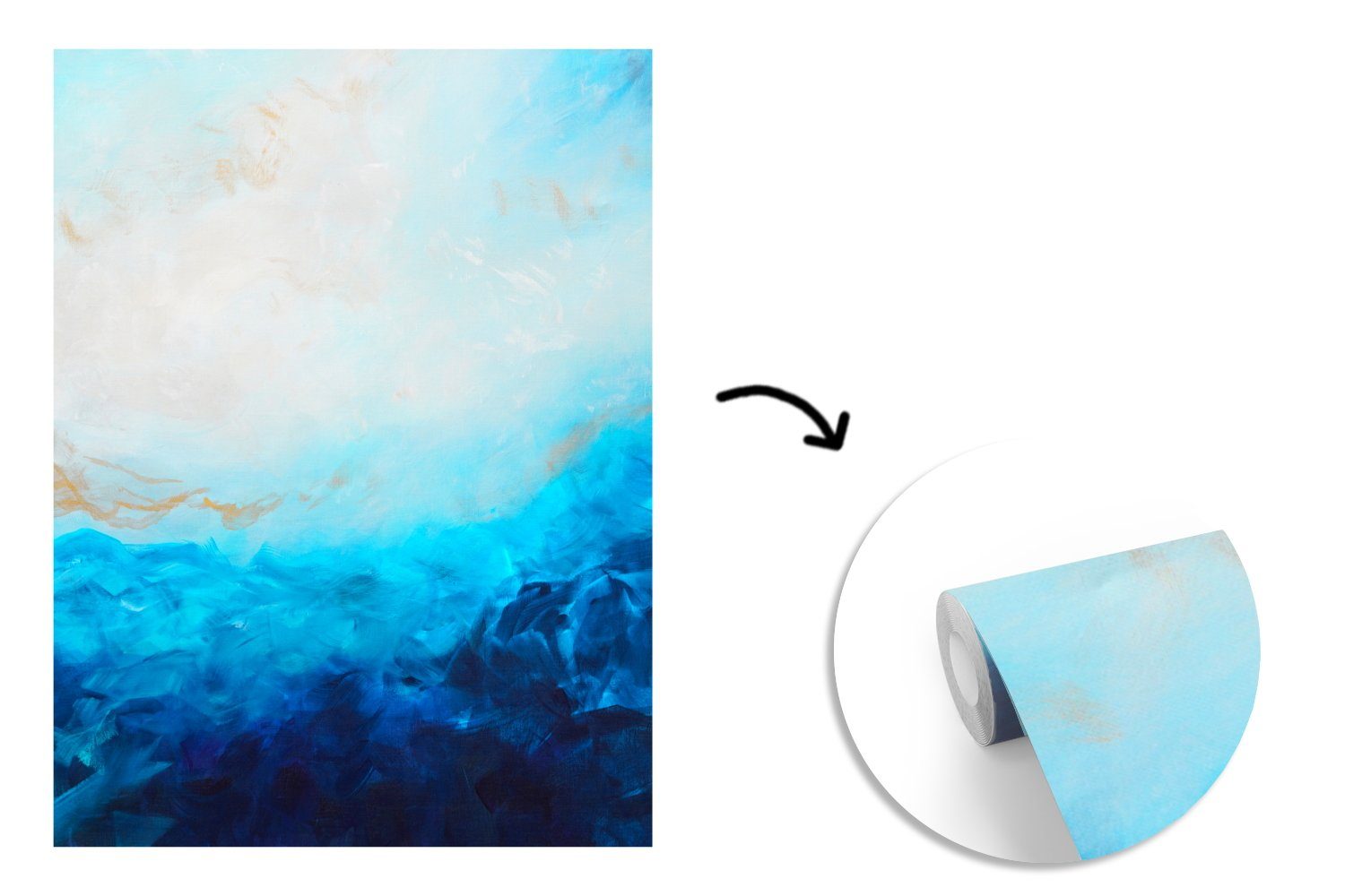 MuchoWow Fototapete Tapete Wohnzimmer, Vinyl Blau für - Meer St), - - Wandtapete Farbe, Abstrakt bedruckt, (4 Montagefertig Matt