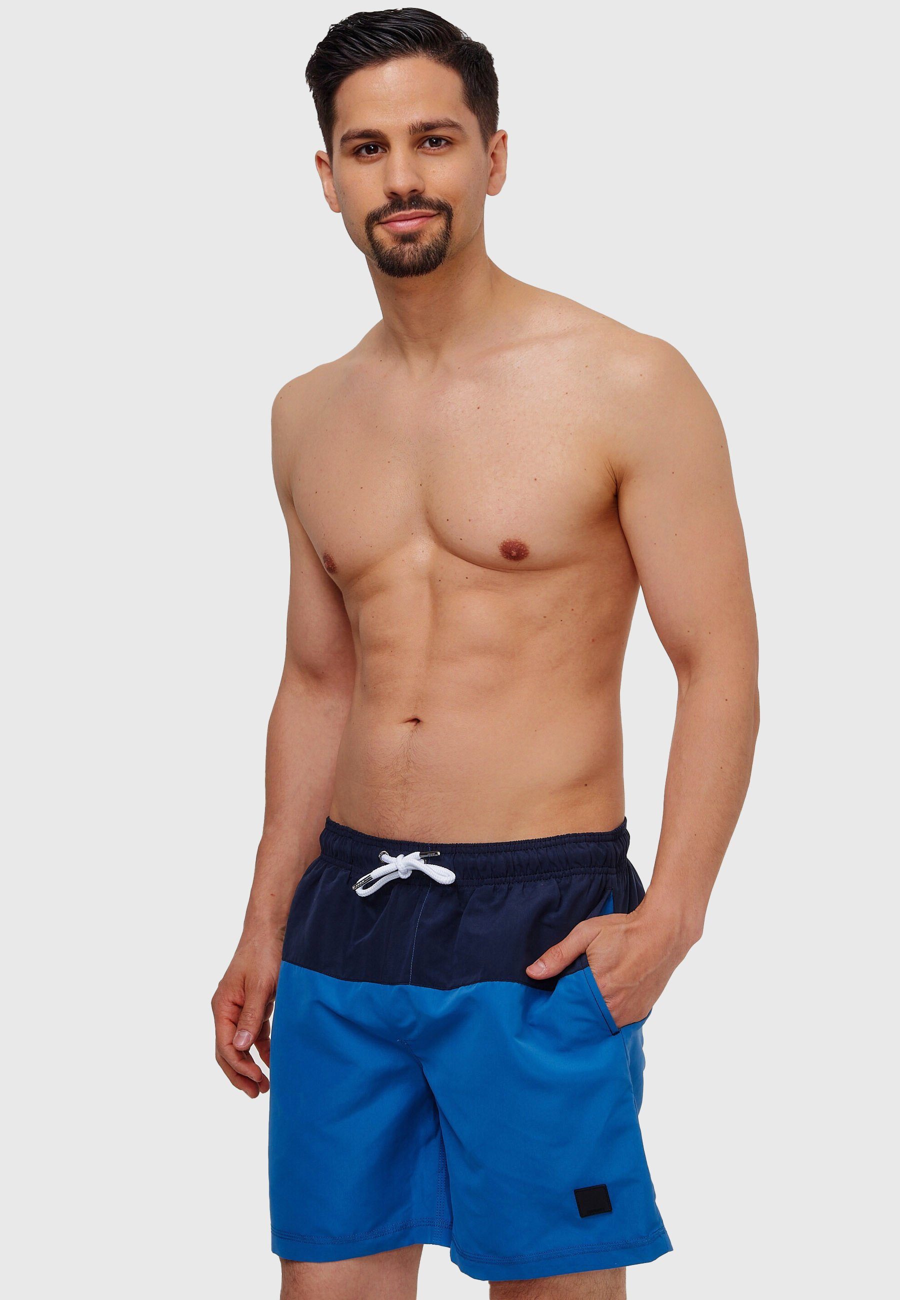 Indicode Badeshorts Herren Pruitt Schwimmshorts Männer elastischer Bund mit Kordelzug, Color-Block-Optik
