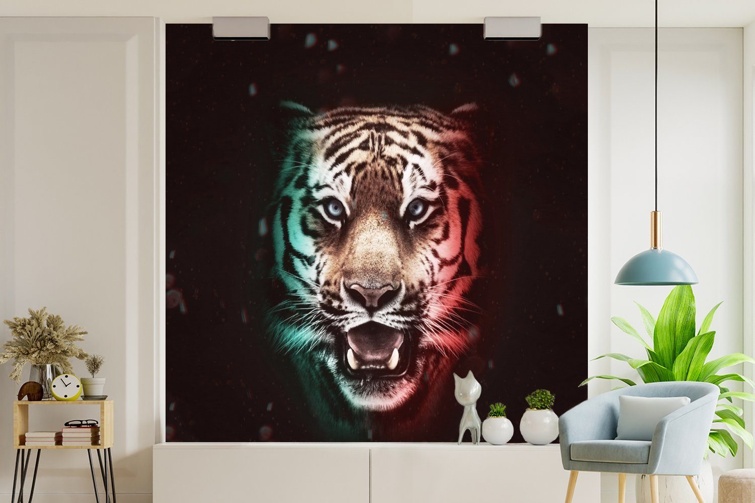 Farbe Wohnzimmer für Matt, St), Schlafzimmer, Tiger Wandtapete - Tiere, Tapete (5 - Fototapete MuchoWow oder bedruckt, Vinyl