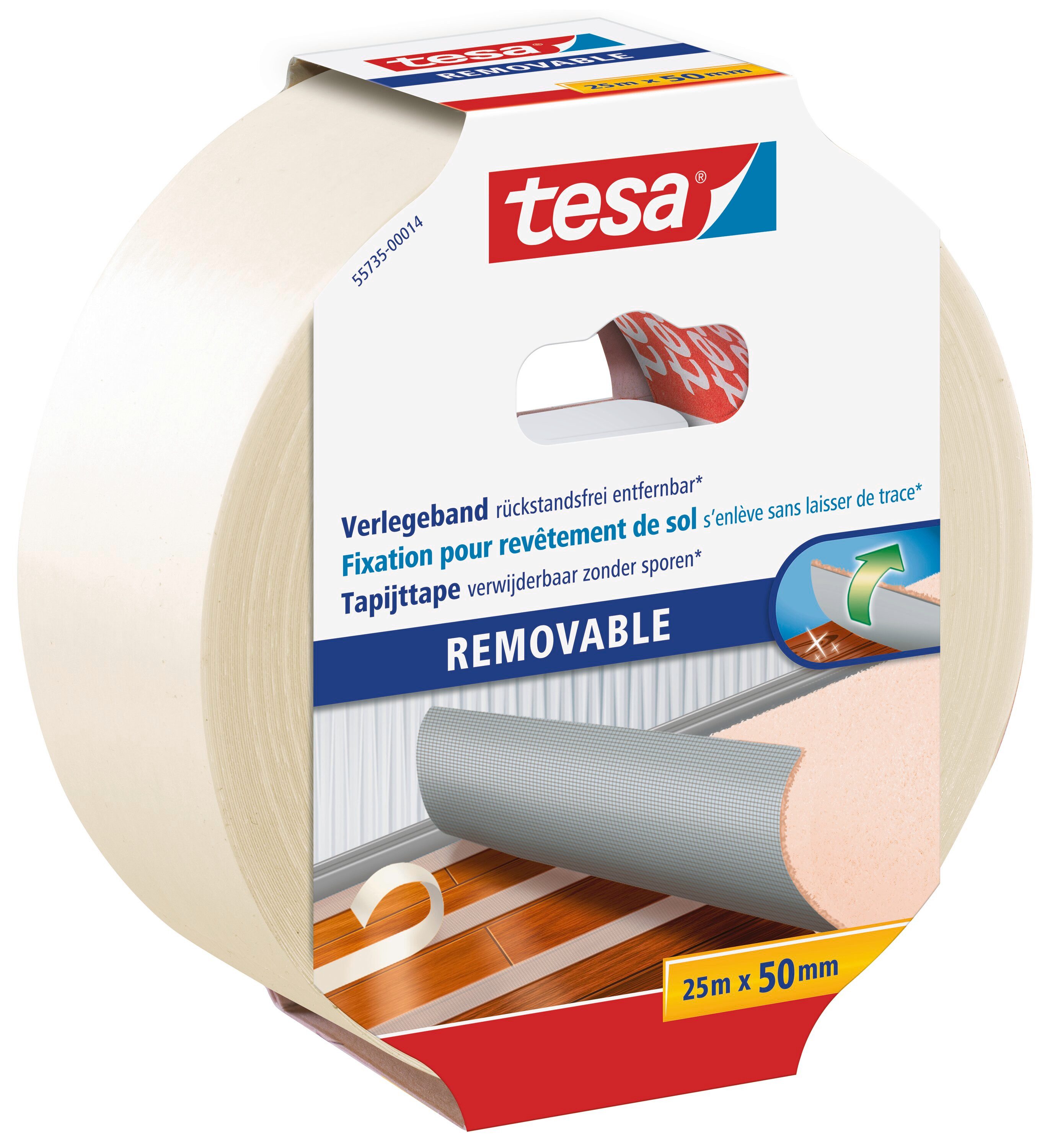 tesa Doppelklebeband REMOVABLE Verlegeband (Packung, 1-St) weiß - 25 m : 50 mm
