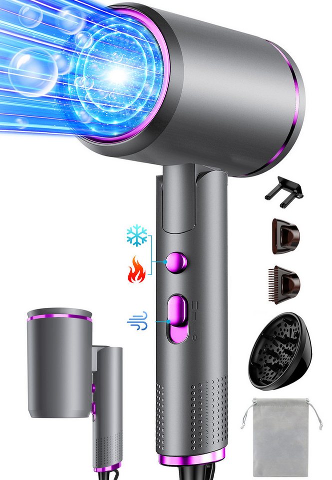 Fyrove Ionic-Haartrockner Föhn,Ionen-Haartrockner 2500W, klappbar, 3 Stylingdüsen, 2400 W, 2 Gebläsestufen, Reise-Föhn, Reiseföhn Hairdryer