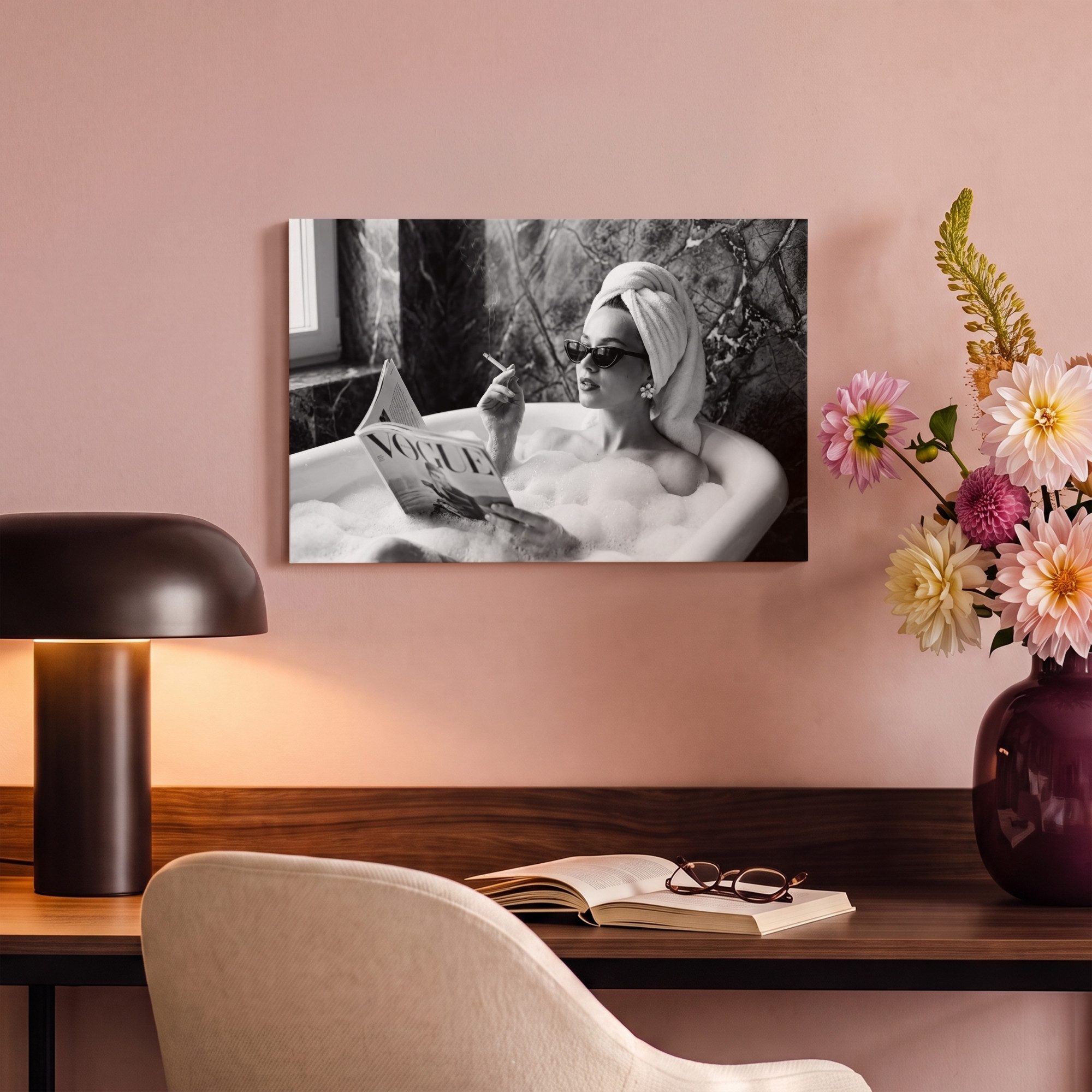 OneMillionCanvasses® Leinwandbild Relaxt - Bad - Schwarz - Weiß, Fotodruck (1 St), Wandbild, Deko Schlafzimmer Wohnzimmer Flur 20x20 cm – Bild 4 von 5