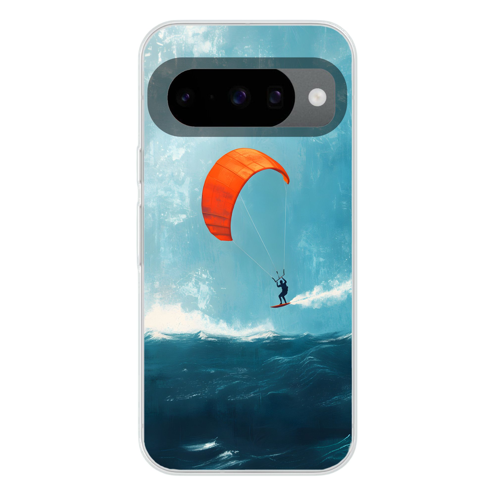 MuchoWow Handyhülle für Google Pixel 10 Pro Kitesurfer - Orange - Meer - Himmel, Handy Case, Silikon, Bumper Case Dünn