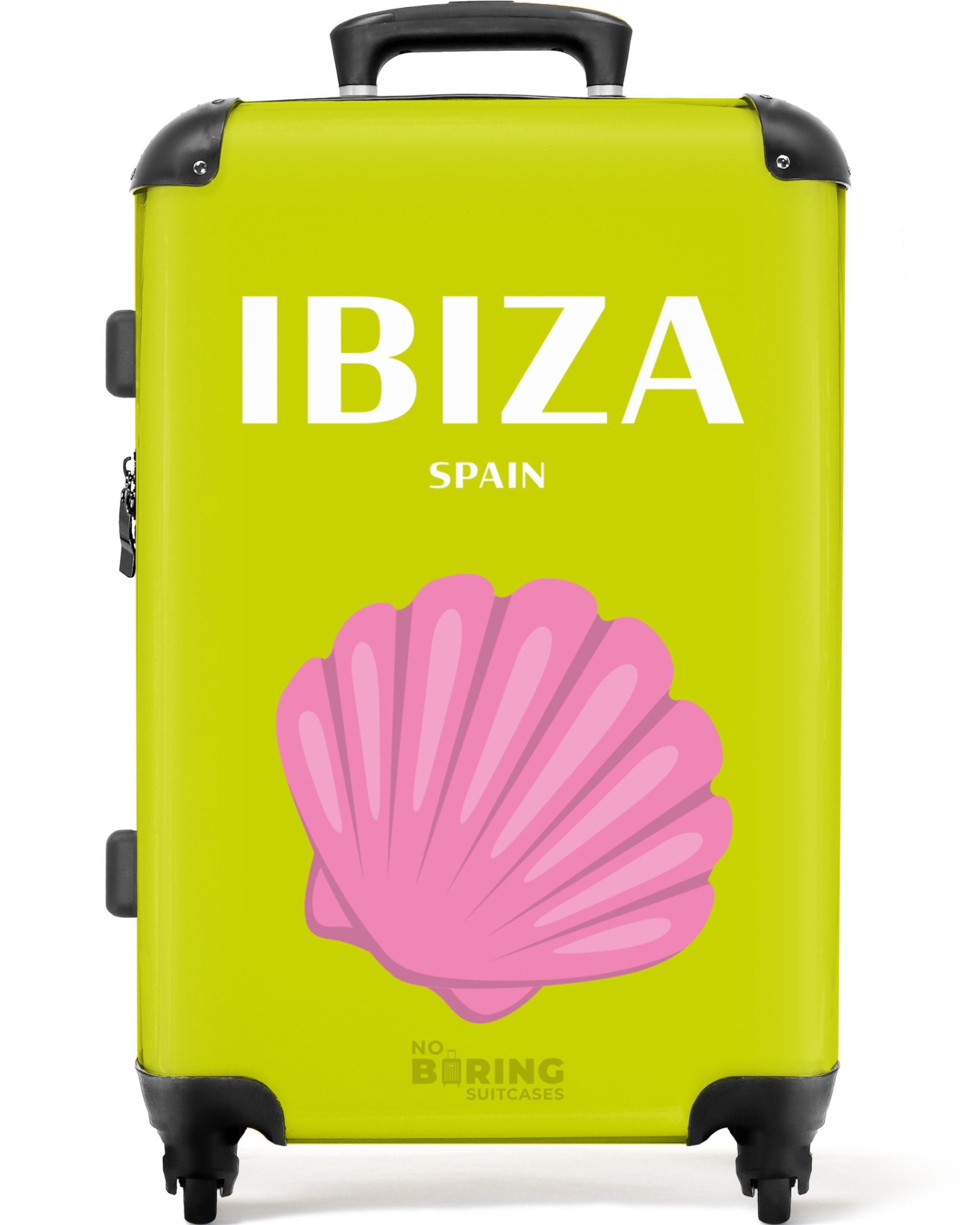 NoBoringSuitcases.com© Hartschalen-Trolley Grün mit Ibiza Spanien günstig online kaufen