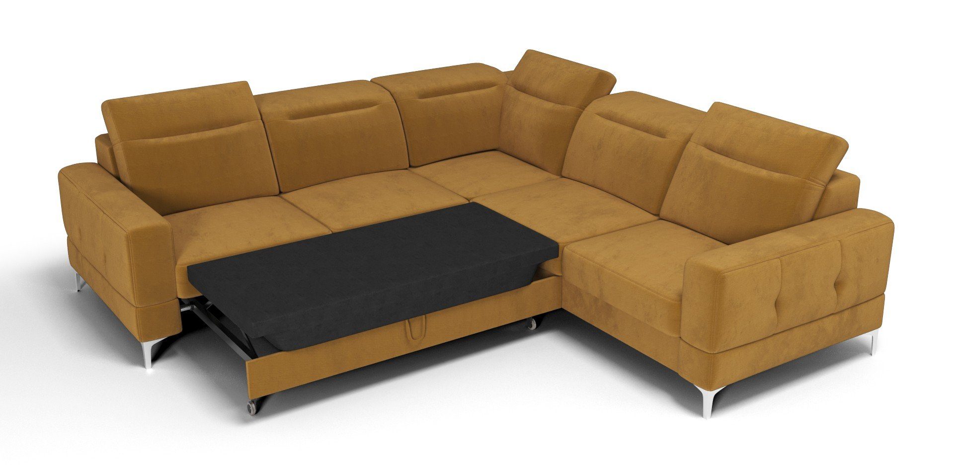 Möbel für Dich grün Bettkasten, Schlaffunktion, Malibu mit mit Veloursstoff Element Max, Ecksofa Farbauswahl Stoff- 20 und