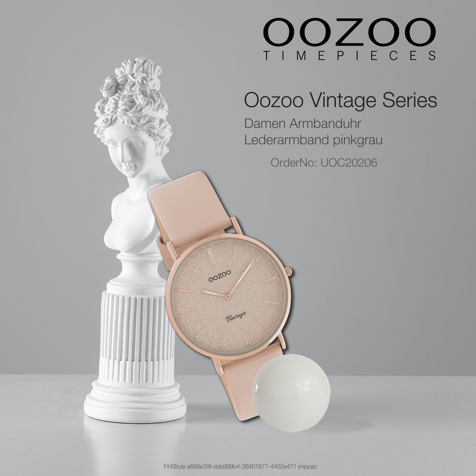 (ca. pinkgrau 32mm) Damen Damenuhr OOZOO Analog, Armbanduhr rund, Lederarmband, Elegant-Style Oozoo mittel Quarzuhr
