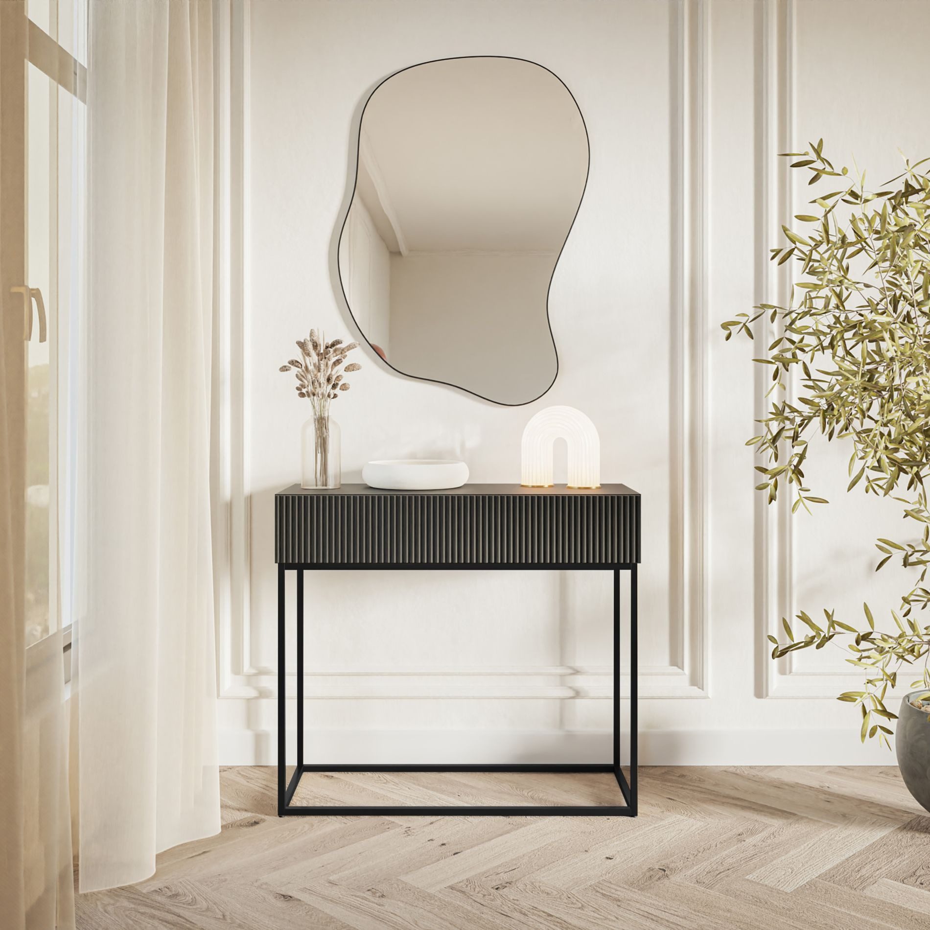 Selsey Konsolentisch VELDIO, mit Schublade, geriffelter Front und Metallgestell, 90 cm