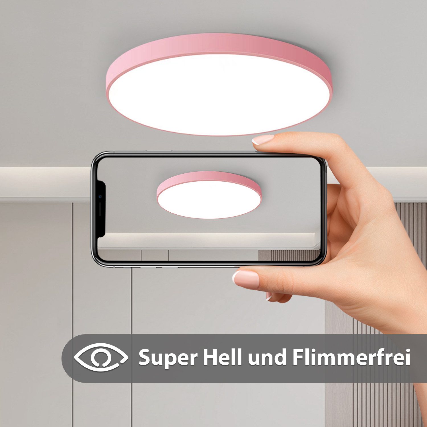 JDONG LED Deckenleuchte 36W Rund Flach Rosa/Grau/Blau Deckenlampe Durchmesser 40cm, 3000LM Kinderzimmerlamp, 3000K Warmweiß Modern Schlicht Lampe Dünn, für Schlafzimmer Flur Küche Wohnzimmer Balkon Keller