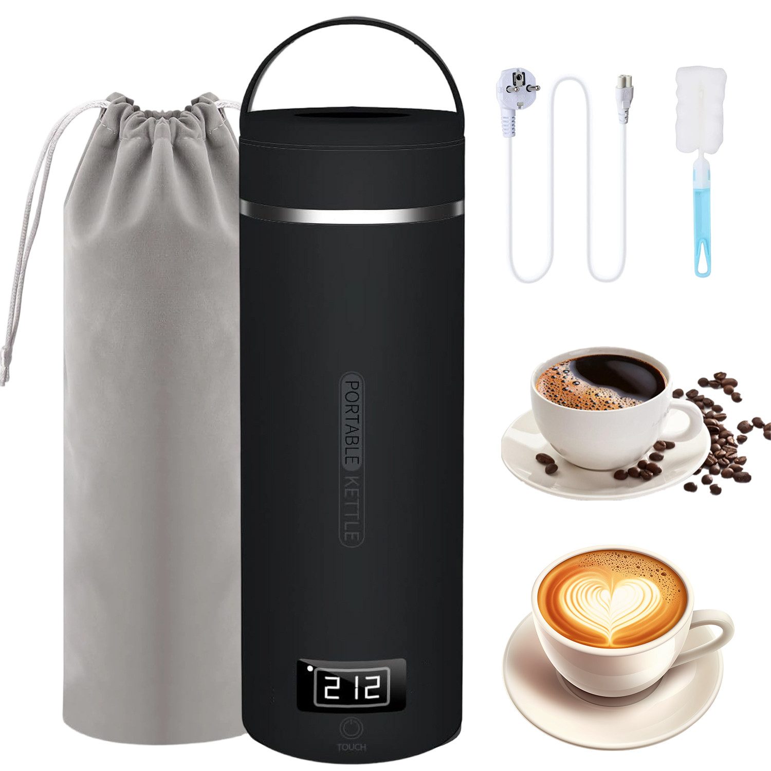 AKKEE Wasserkocher 6-in-1 Reisen Elektrischer Wasserkocher,Elektrischer Wassertasse Klein, 300 W, 4 Temperaturstufen, Edelstahl