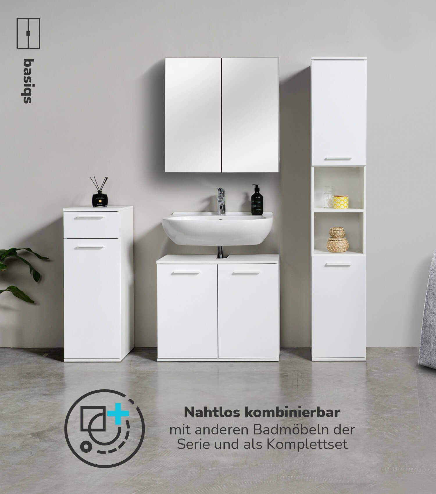 mokebo Midischrank Der Matrose (91x33x34 cm, mit Einlegeboden & Schublade) Made in Germany, schmaler Badschrank, Badezimmerschrank in Weiß – Bild 5 von 5