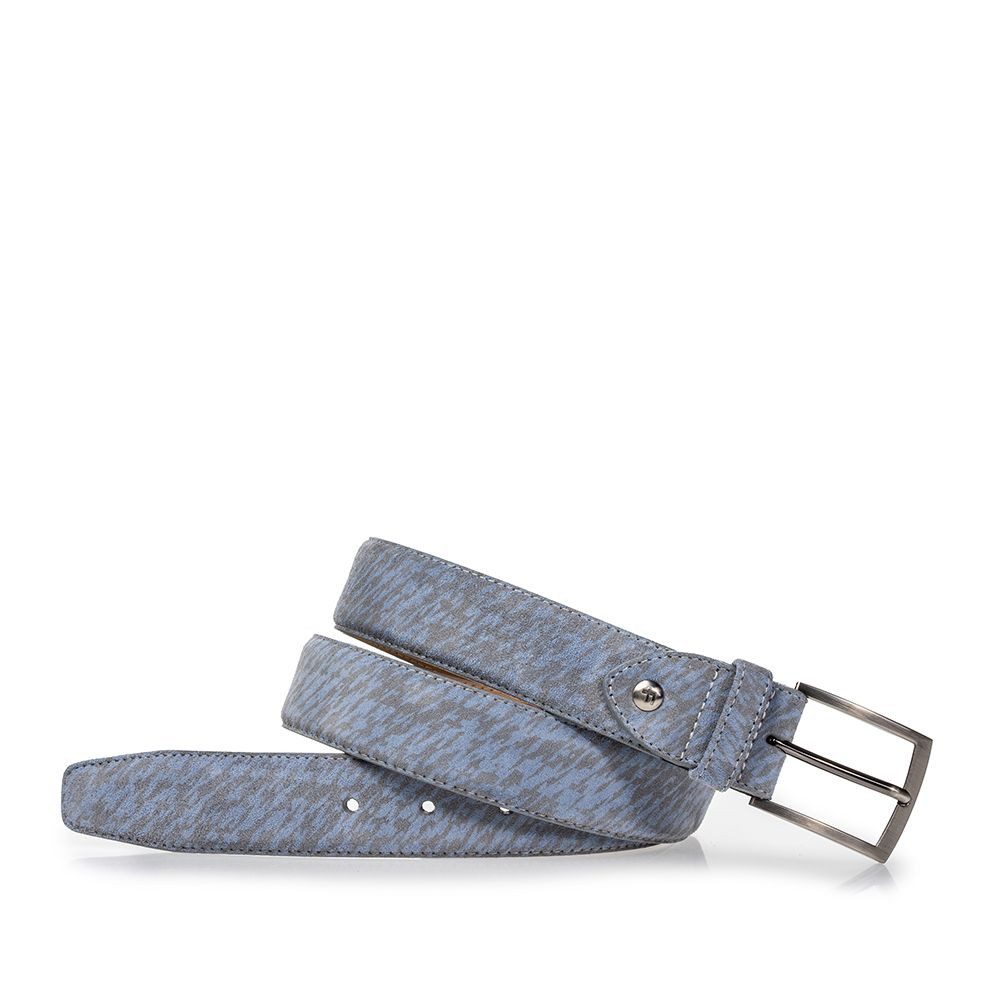 Floris van Bommel Ledergürtel Floris LightBlue Suede print