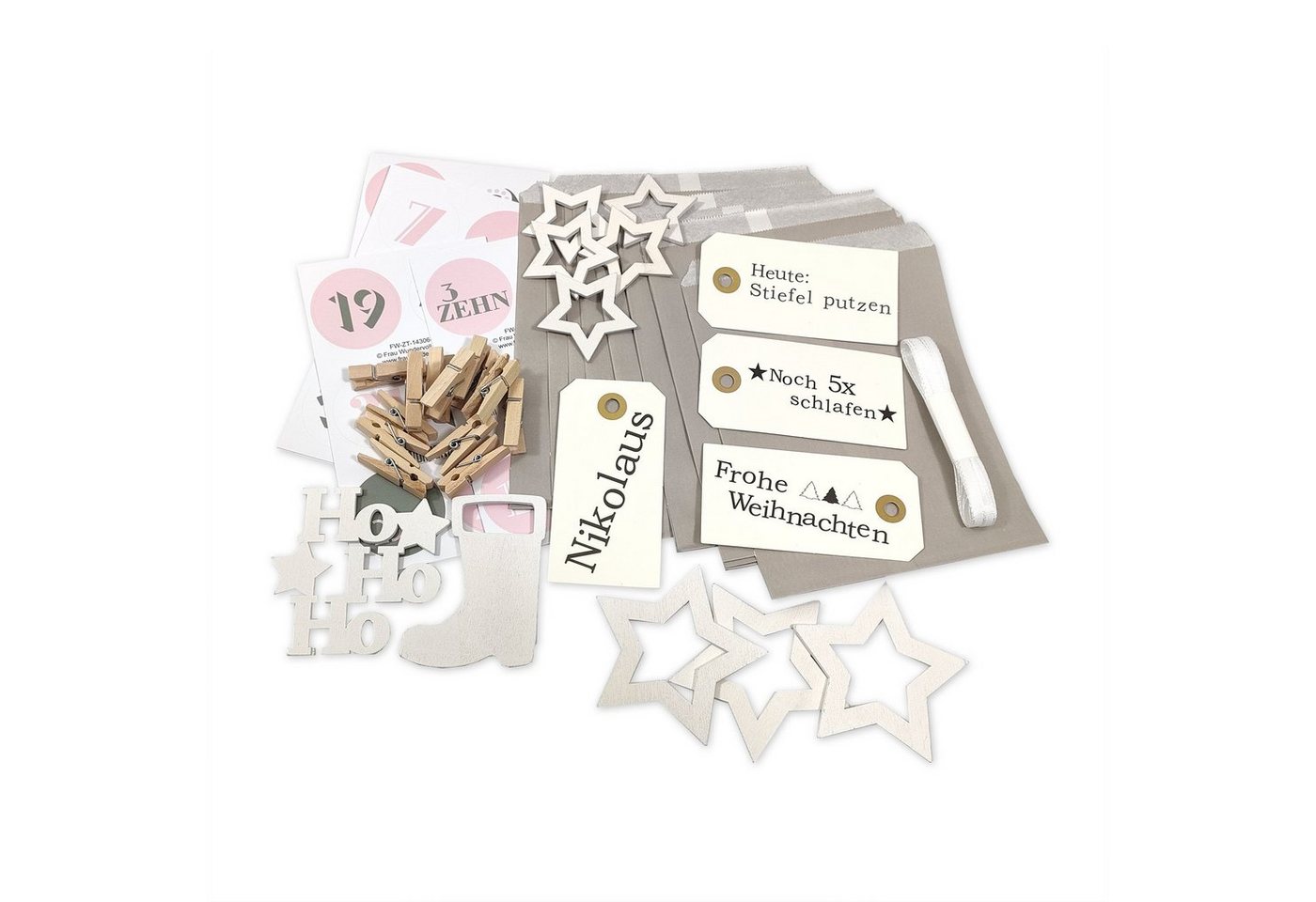 Thumbnail - Frau WUNDERVoll Sticker Adventskalender grau Papiertüten flach Weihnachtsbaum Holz