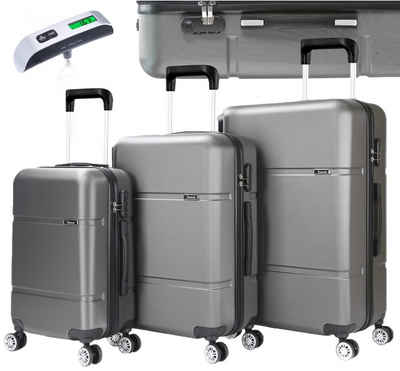 KESSMANN Kofferset 3 teilig Hartschalenkofferset M L XL Koffer + Digitale Kofferwaage, 4 Rollen, (Reisekofferset, 4 tlg., Schloss Teleskopgriff Gepäck Urlaub Zubehör Reise Hartschale Trolley), Reisetasche Kofferset groß mittel klein Handgepäck Gepäck Rollkoffer