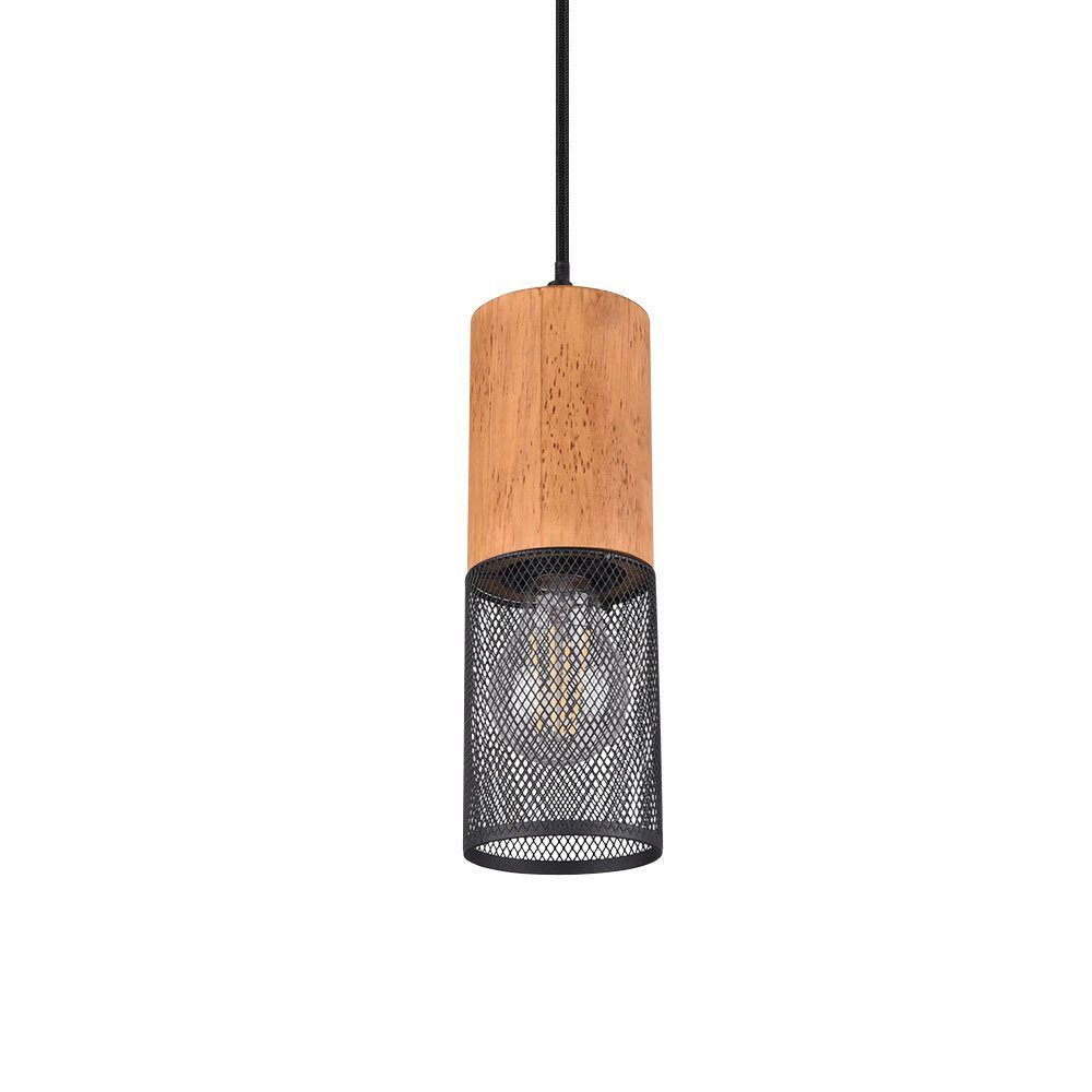 etc-shop Pendelleuchte, inklusive, Käfig Holz Lampe nicht Leuchte Decken Leuchtmittel schwarz-matt Pendel Hänge Design