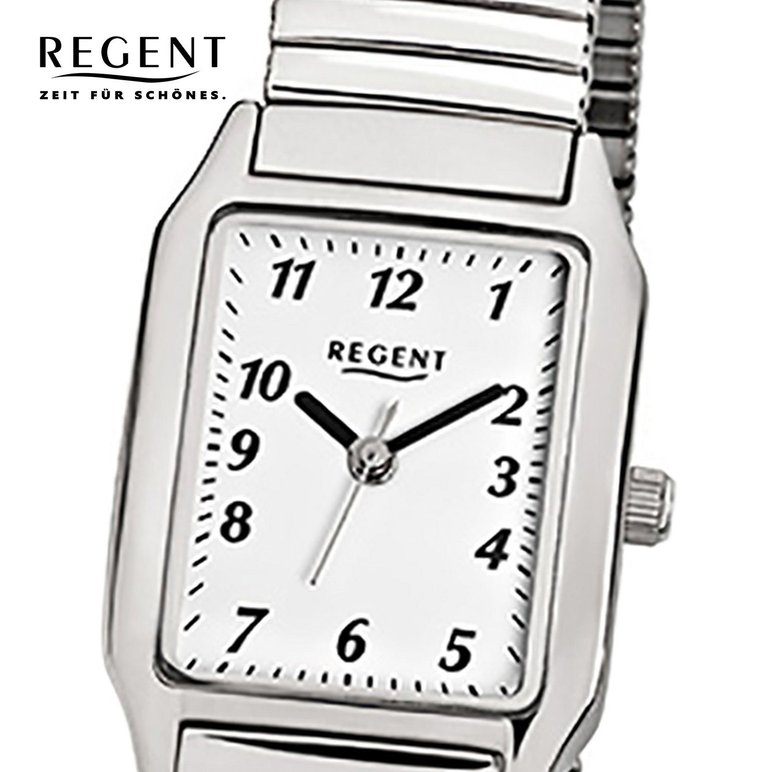 Quarzuhr Damen-Armbanduhr eckig, silber klein (ca. 23x26mm), F-268, Regent Regent Edelstahlarmband Armbanduhr Analog Damen