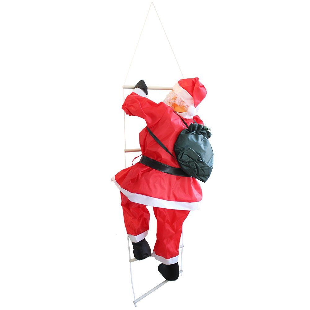 en.casa Weihnachtsfigur, Nikolaus auf Leiter 85cm Weihnachtsdekoration