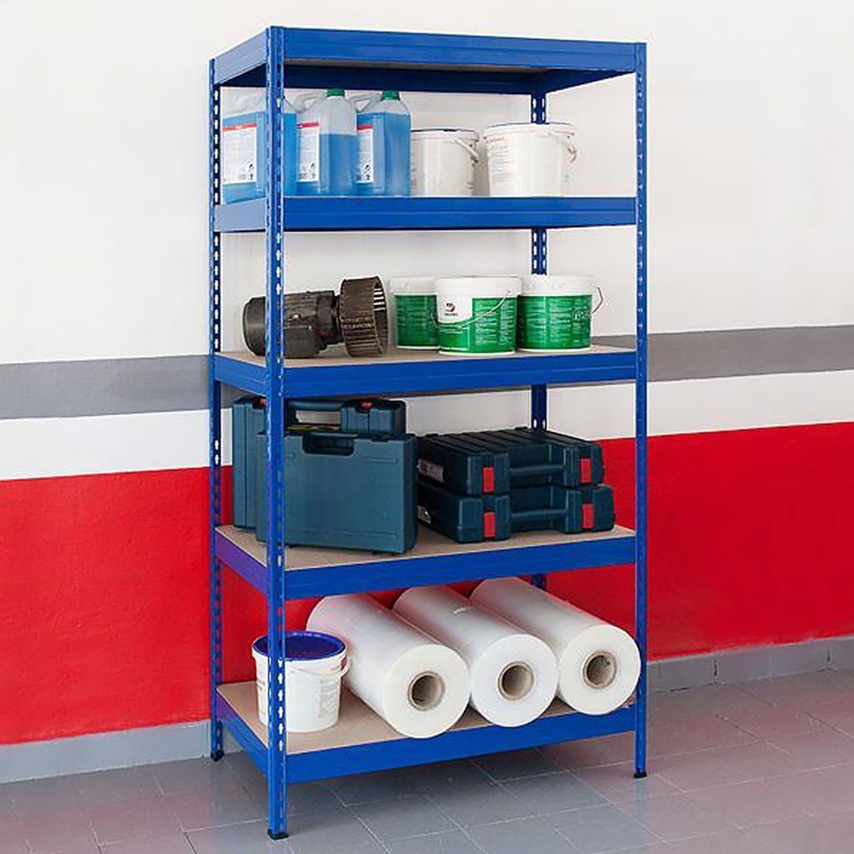 Office Marshal Schwerlastregal Grizzly Blau, Erhältlich in 8 Größen, Standregal, Bis zu 1500 kg Tragkraft