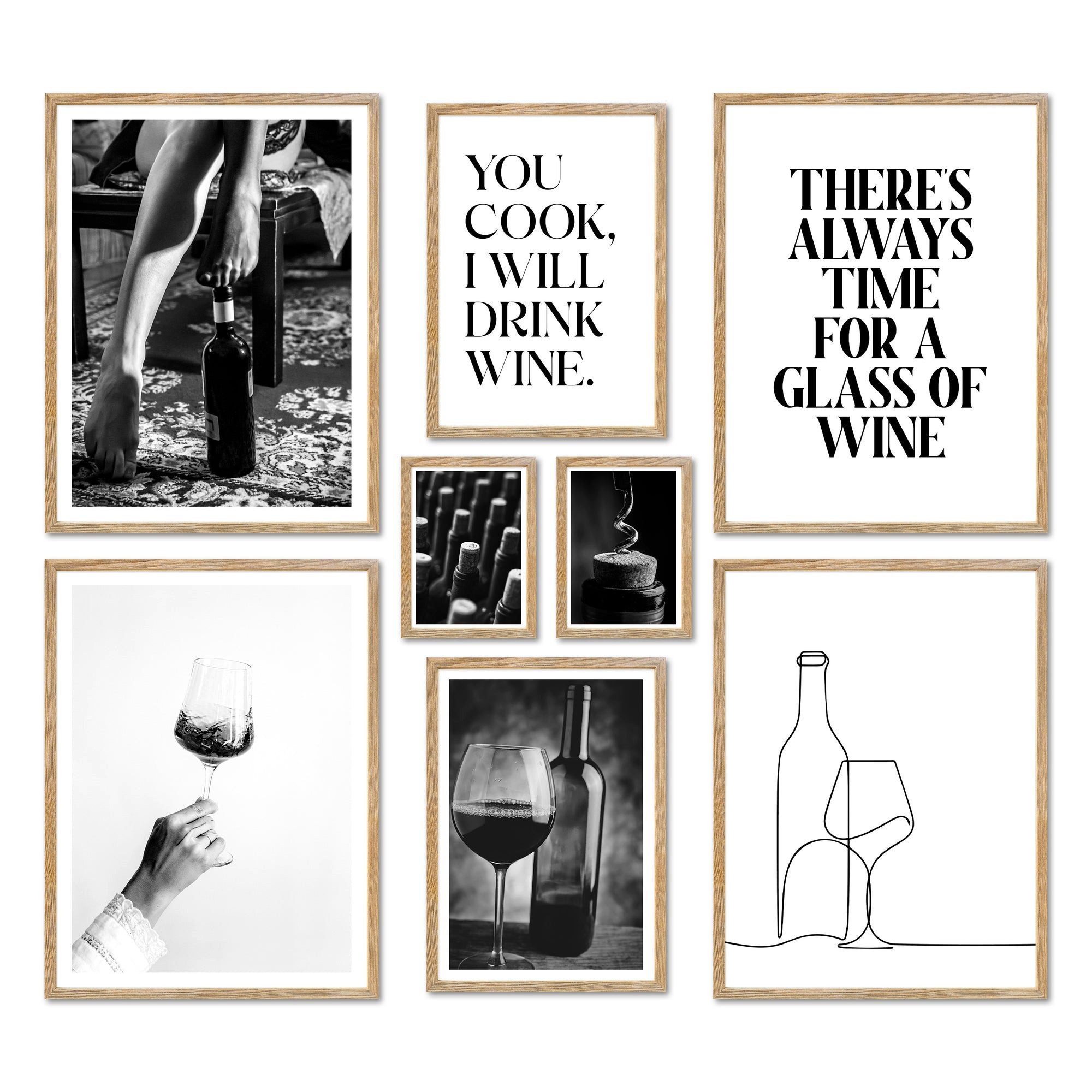 Bilder-Collage Poster Set - WINE TIME - Deko Wandbilder food, schwarz