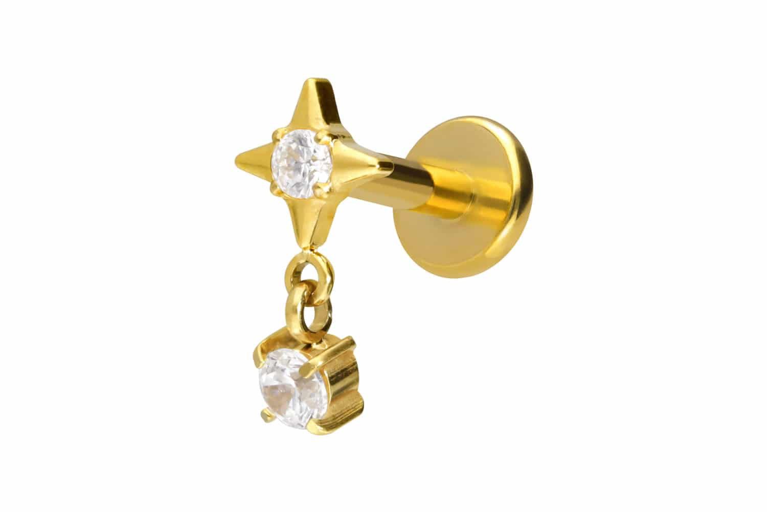 Piercing-Set Titan Labret mit Innengewinde STERN + KRISTALL