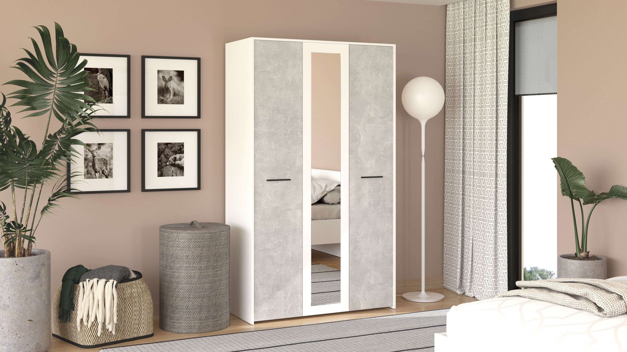 Opaque und Kleiderschrank Breiten Spiegeltür, 157cm in | 119 Beton Varadero den 1 weiss mit INOSIGN