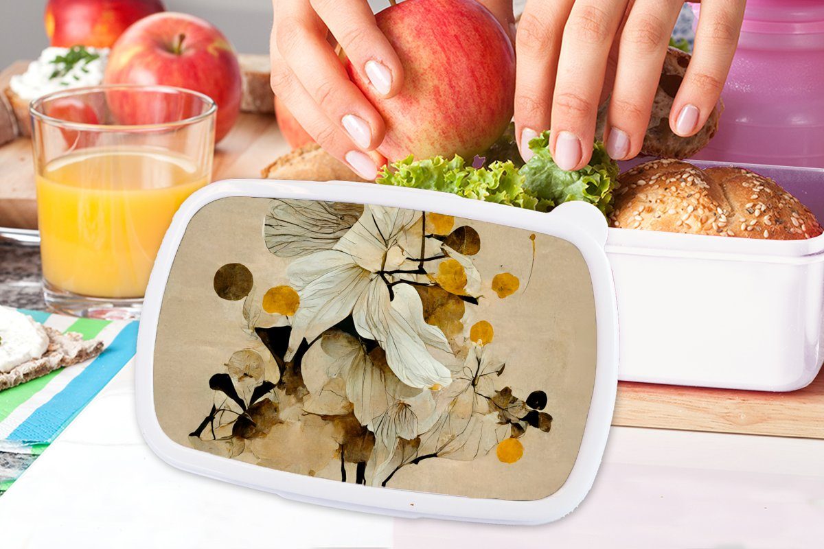 MuchoWow Gold Mädchen Lunchbox Pflanzen Brotdose, und Erwachsene, und (2-tlg), - Kunststoff, - Kinder Brotbox Vintage, für weiß - Blumen Jungs für