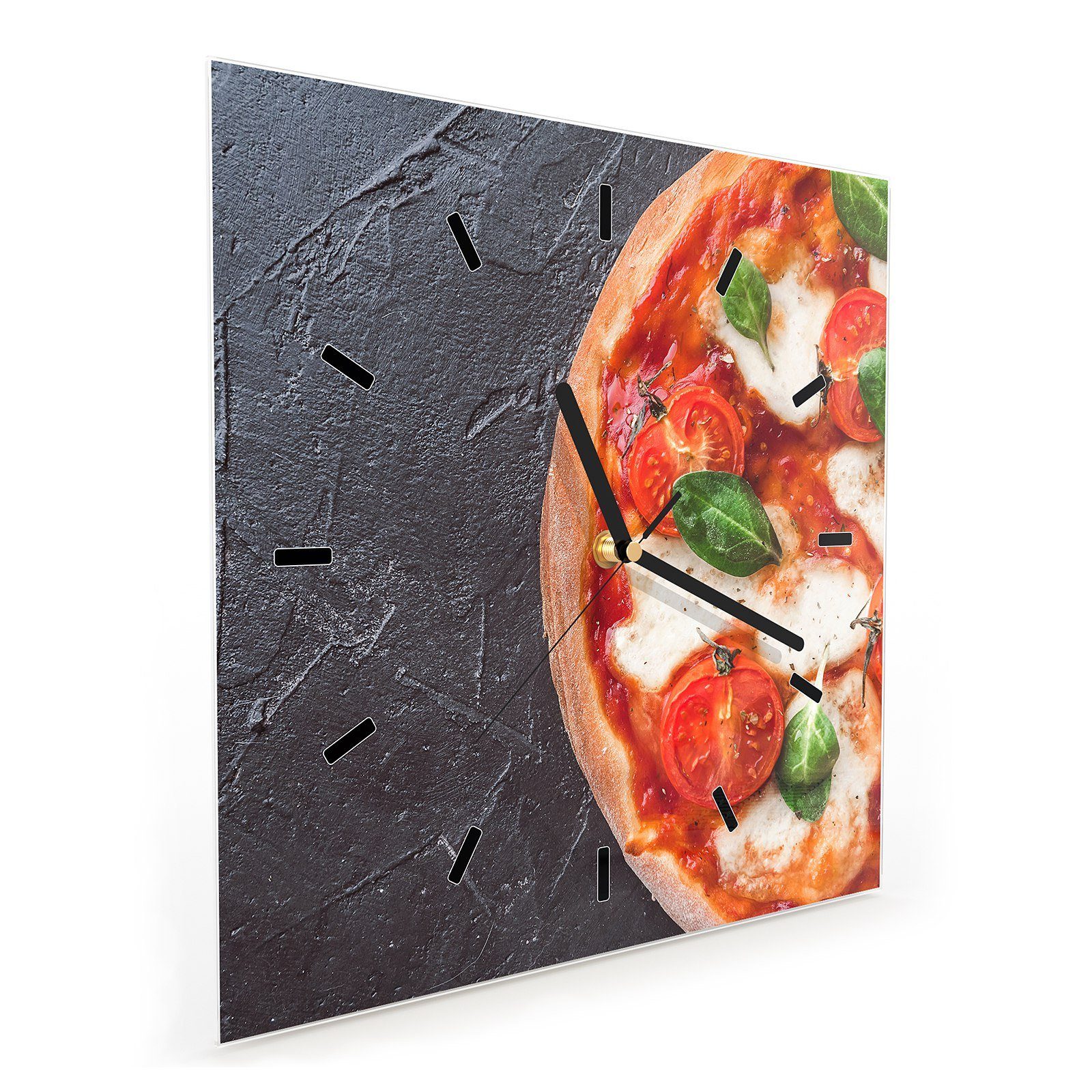 mit Glasuhr Größe Motiv Pizzadreiecke Wanduhr Primedeco 30 x Wanduhr Wandkunst 30 cm
