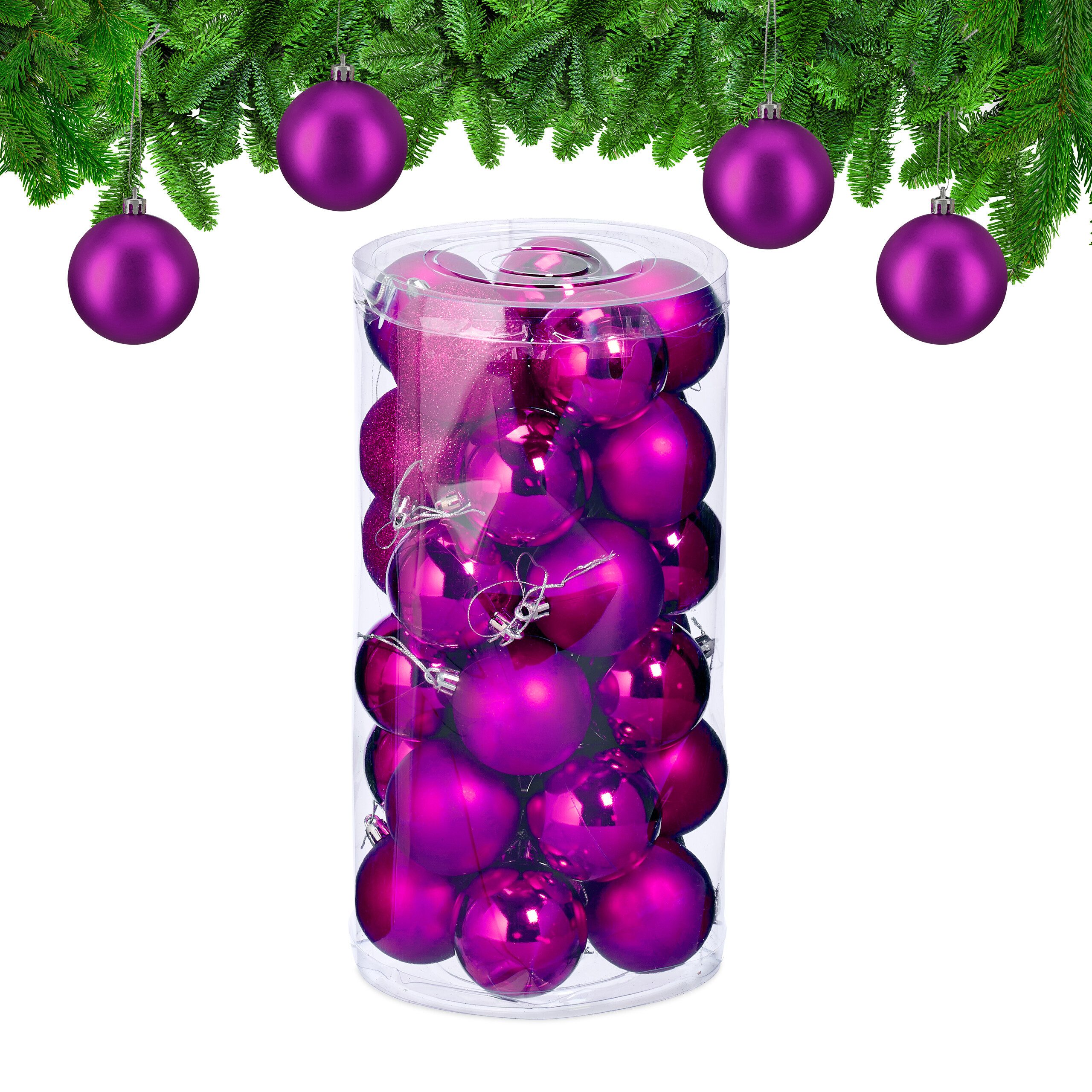 relaxdays Weihnachtsbaumkugel Weihnachtskugeln im 30er Set, Pink