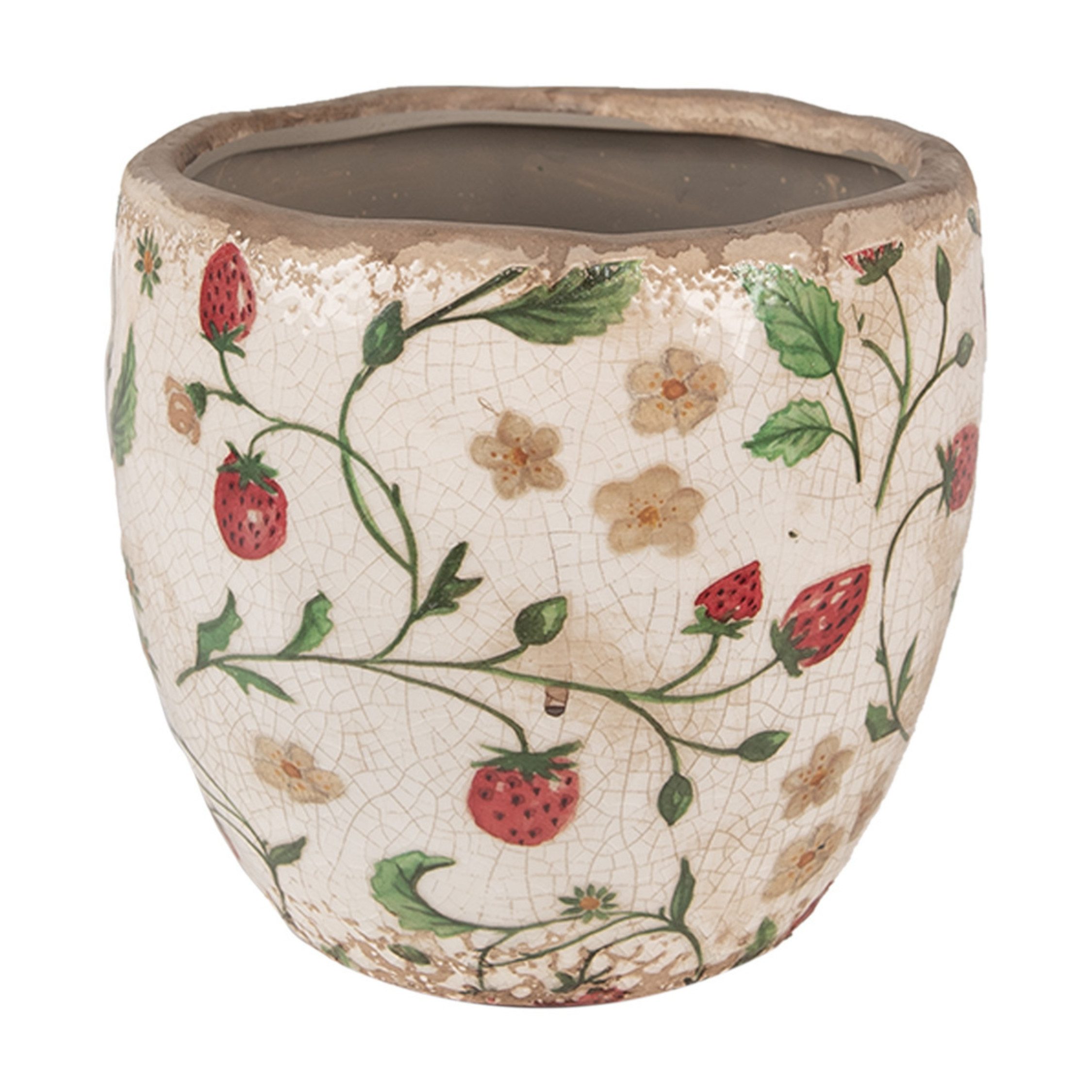 Clayre & Eef Dekovase Clayre & Eef Blumentopf Beige Rot mit Erdbeermotiv