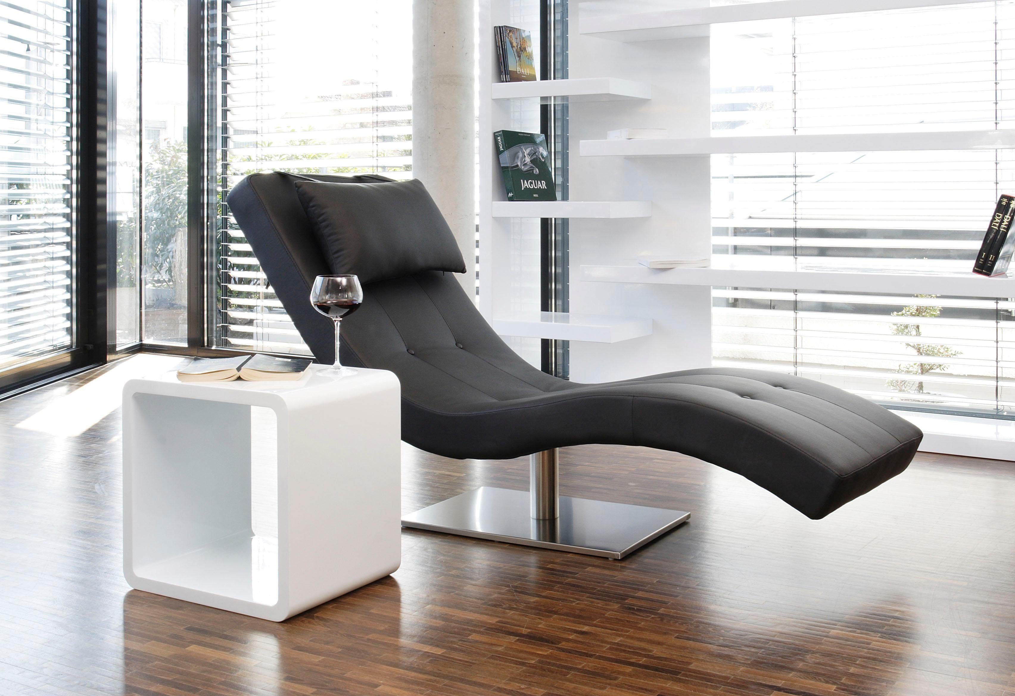 SalesFever Relaxsessel, mit Nackenkissen, Relaxliege mit modernem Metallfuß schwarz | schwarz | schwarz