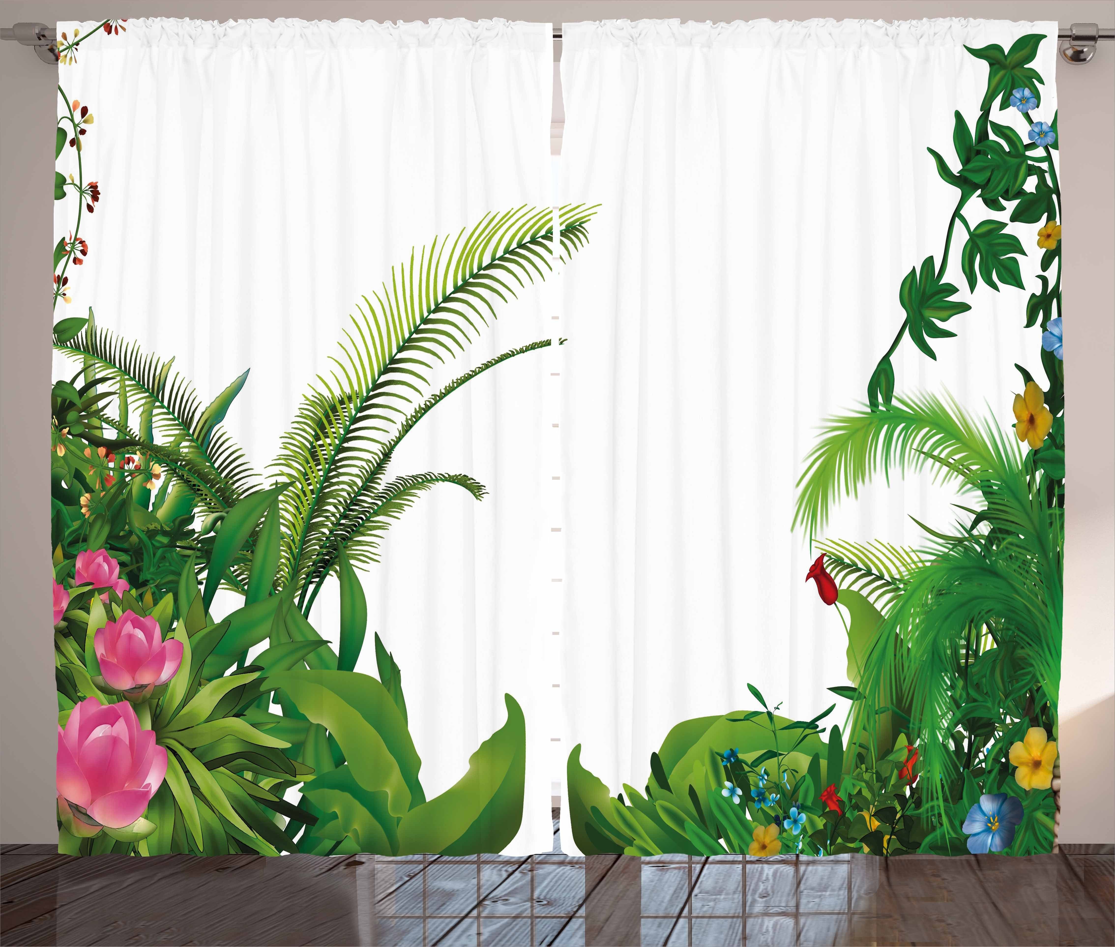 Schlafzimmer Schlaufen Kräuselband Tropische Pflanze Pflanzen Haken, Abakuhaus, exotische mit Vorhang und Gardine