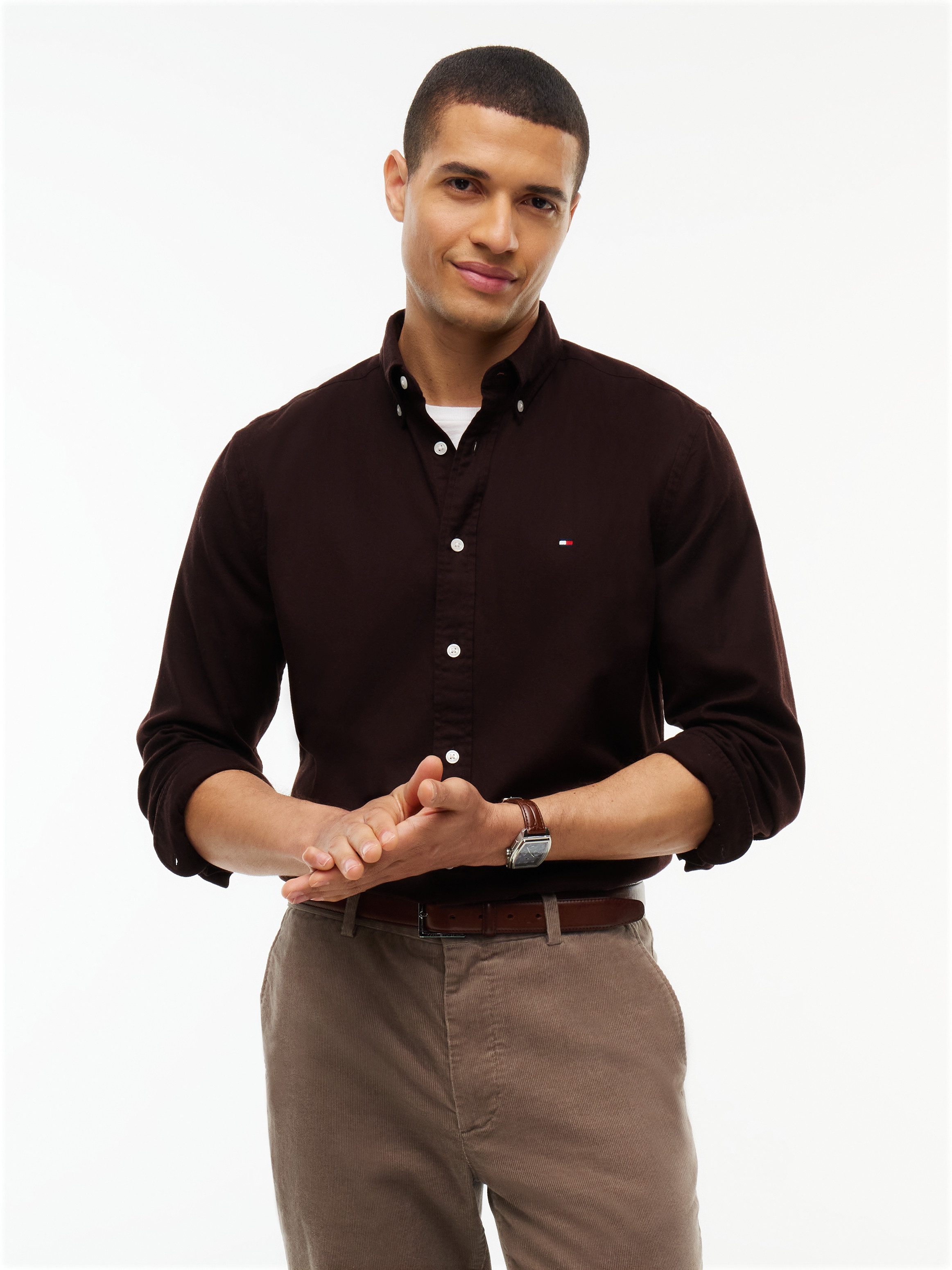 Tommy Hilfiger Langarmhemd FLEX FLANNEL SOLID SHIRT Regular Fit soft Flannel