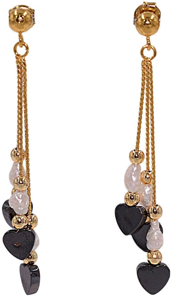 Firetti Paar Сережки-гвоздики Schmuck Geschenk Silber 925 Ohrschmuck Сережки Herzen Edelsteine, Made in Germany - mit Hämatit - mit Süßwasserzuchtperle