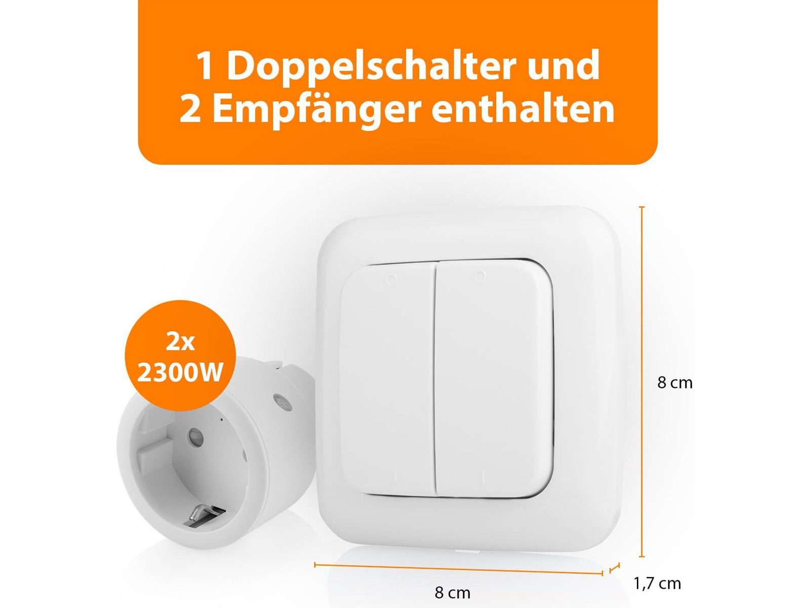 smartwares Funksteckdose, max. 2300 W, 2er SET mit Funkwandschalter, Smarte Zwischenstecker Innen