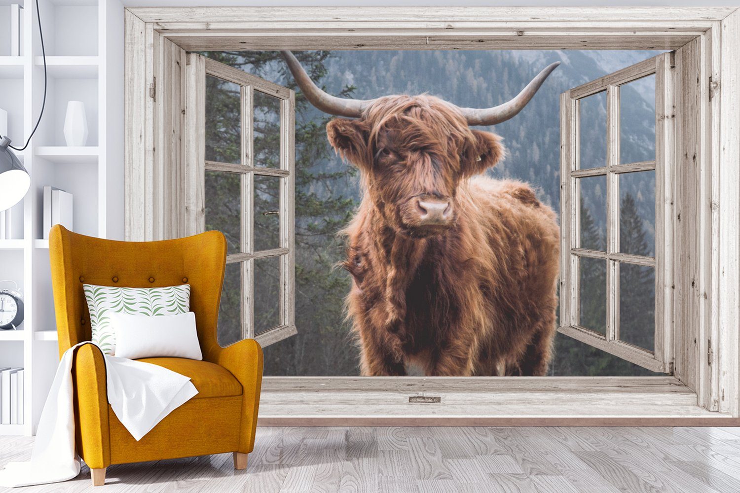 MuchoWow Fototapete Scottish Tapete für St), Schlafzimmer, Aussicht - Wohnzimmer, Highlander Vinyl (6 bedruckt, - Wallpaper Kinderzimmer, Matt, Berg