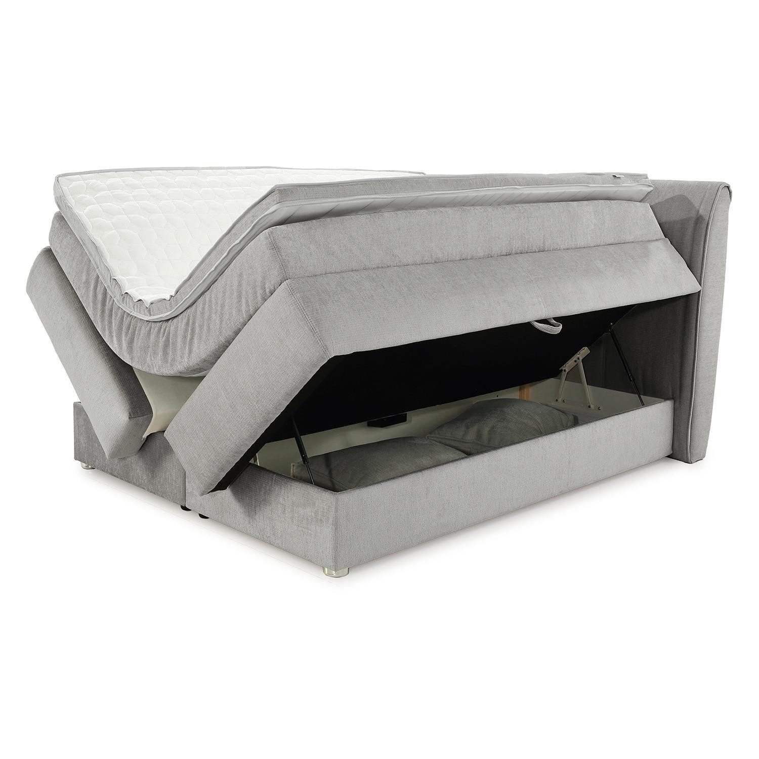 Jockenhöfer Gruppe Boxspringbett CAREN, Hellgrau, Webstoff, Bonellfederkernbox, 7-Zonen-TTFK-Matratze, Kaltschaumtopper, B 167 x H 112 x T 223 cm