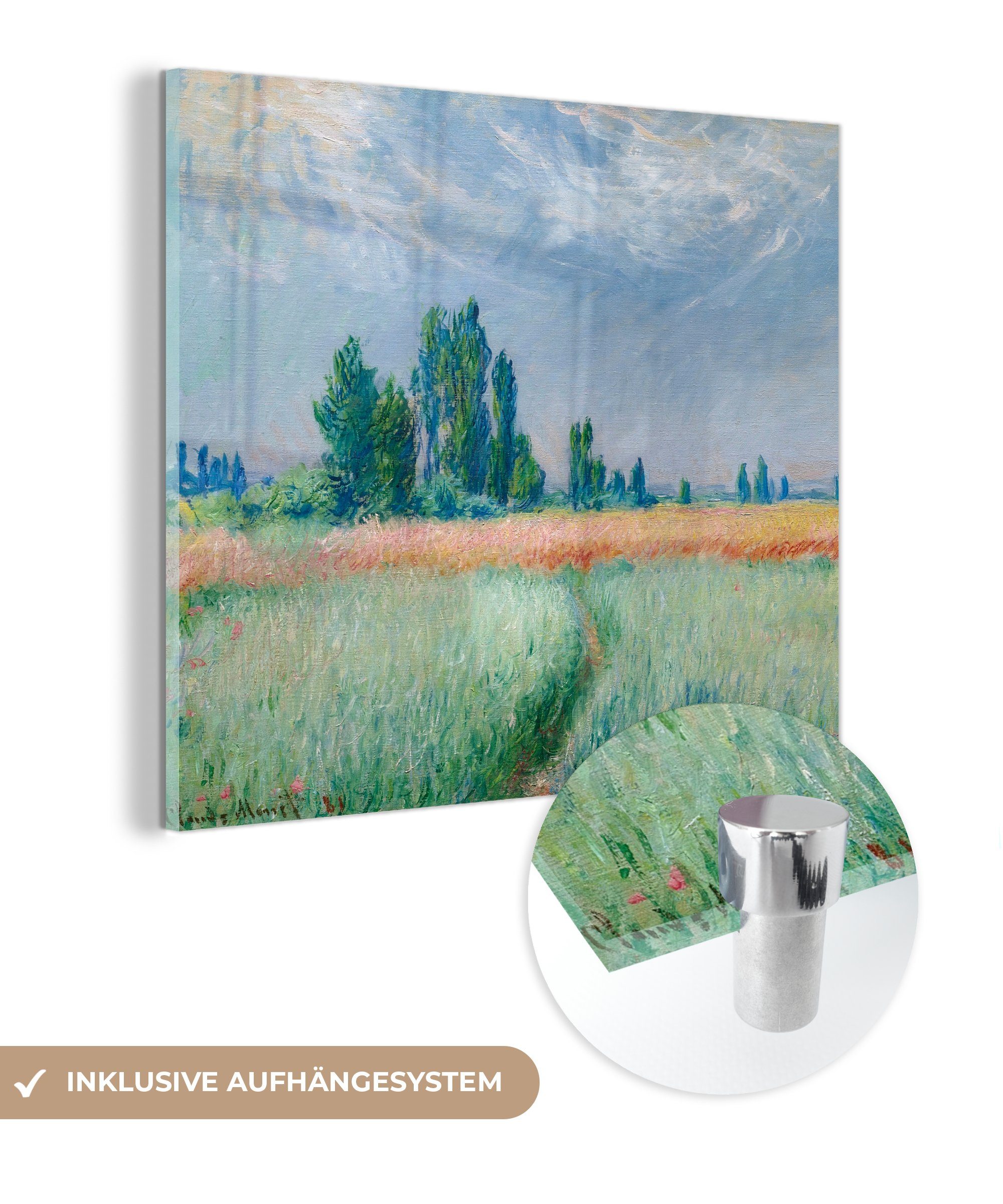 MuchoWow Acrylglasbild Die Heuwiese - Claude Monet, (1 St), Glasbilder - Bilder auf Glas Wandbild - Foto auf Glas - Wanddekoration