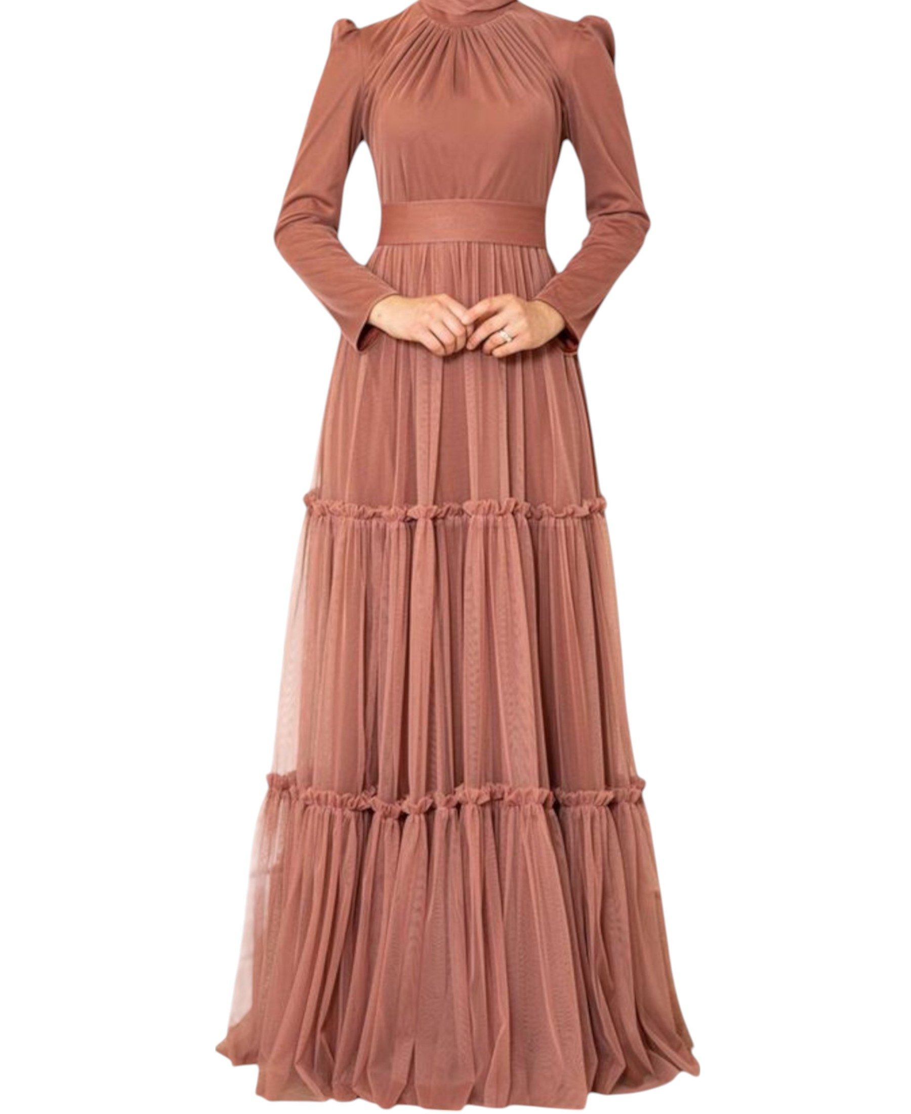 Modavitrini Abendkleid Tüllkleid mit Rüschenrock Hijab Kleid Abiye Abaya Maxikleid Mehrlagiger Tüllrock, eleganter Maxischnitt, blickdichtes Unterkleid
