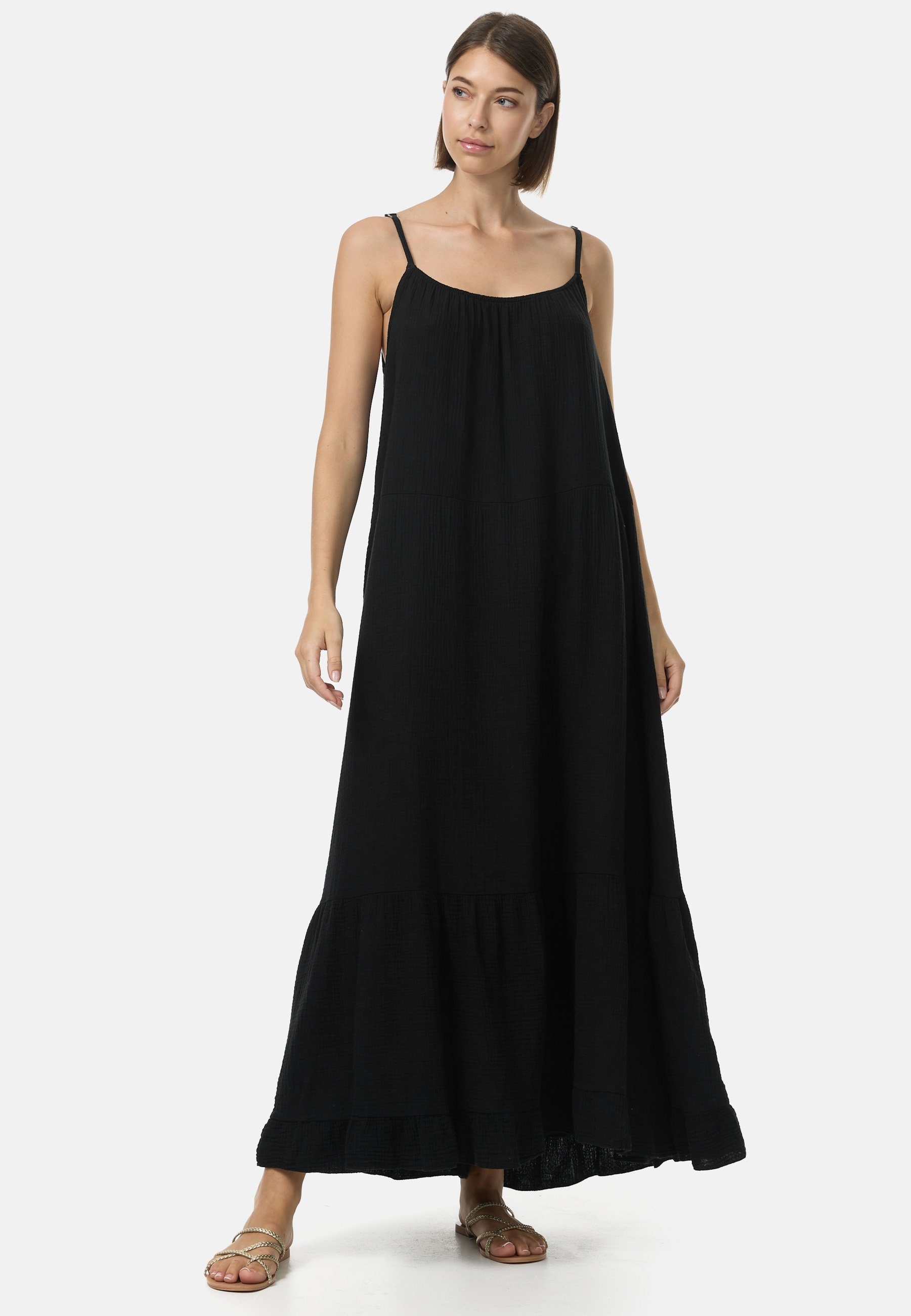 Rayshyne Maxikleid PM48 (Romantisches Maxikleid aus Musselin mit Spaghettiträgern) mit Rüschen, Atmungsaktiv, Hautfreundlich