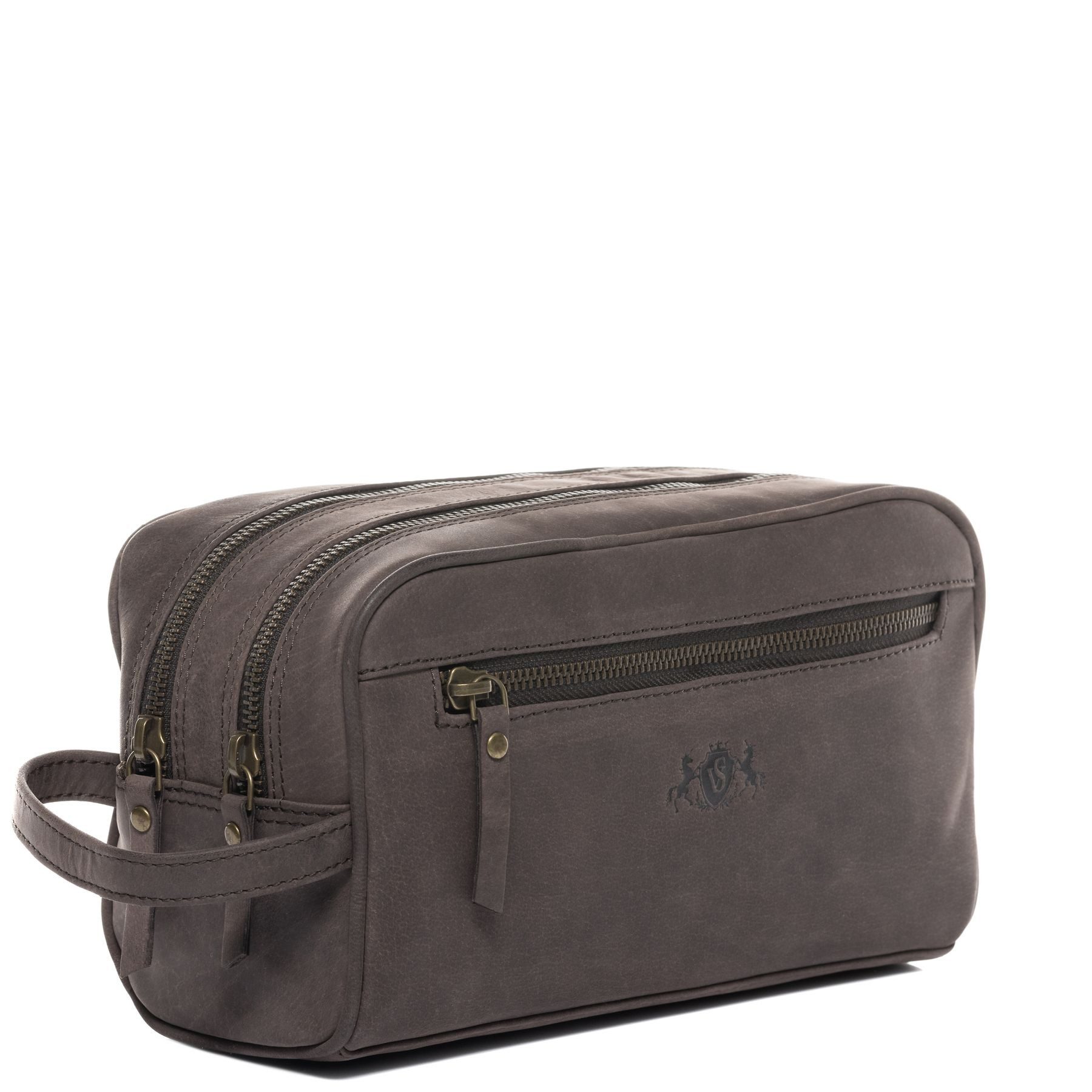 SID & VAIN Kulturbeutel echt Leder Kulturtasche groß dark-braun, Waschbeutel Echtleder für Herren, Kosmetiktasche dunkelbraun