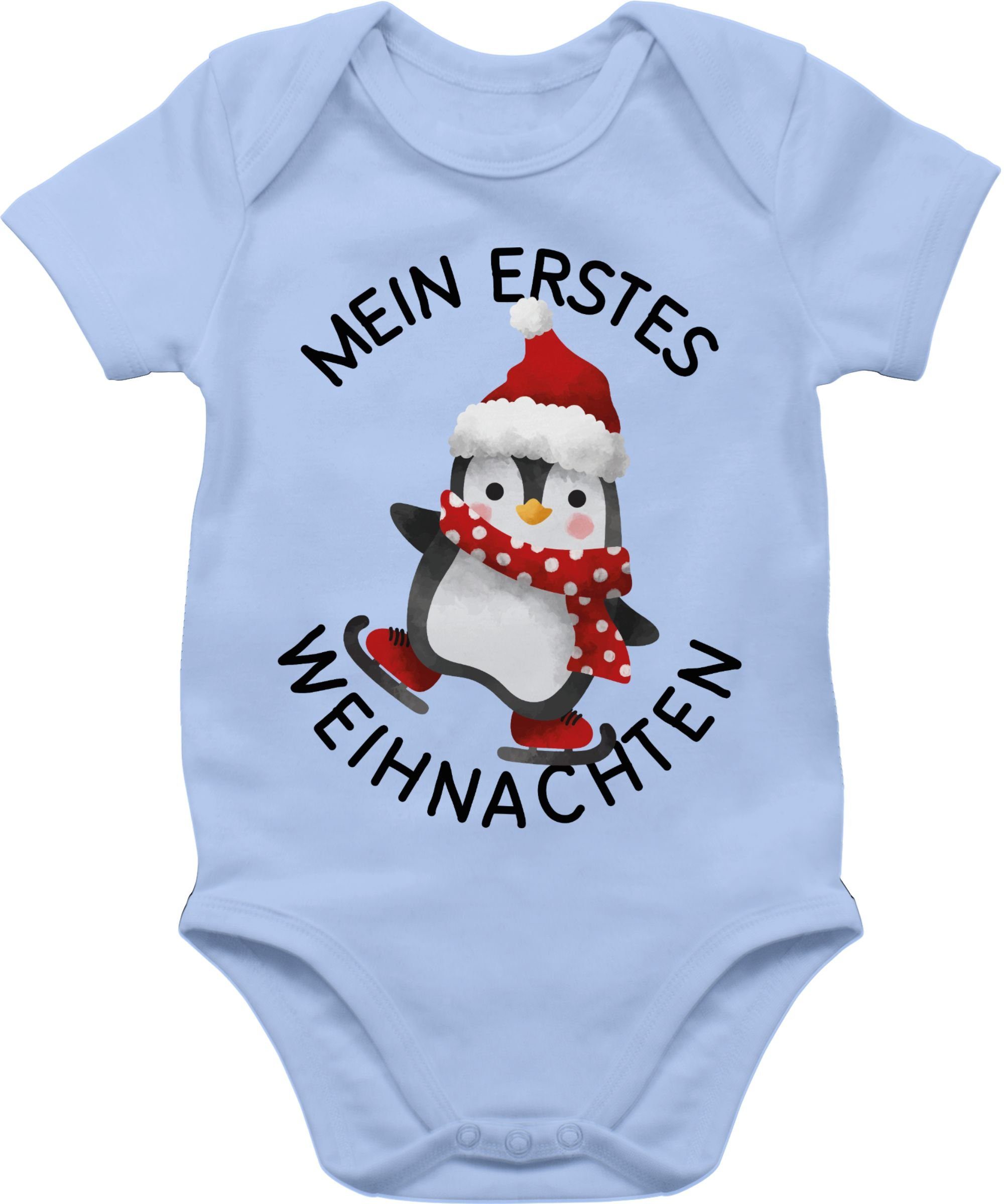 - Kleidung Shirtbody Mein erstes mit Pinguin Shirtracer Baby 3 Weihnachten Weihnachten Babyblau schwarz