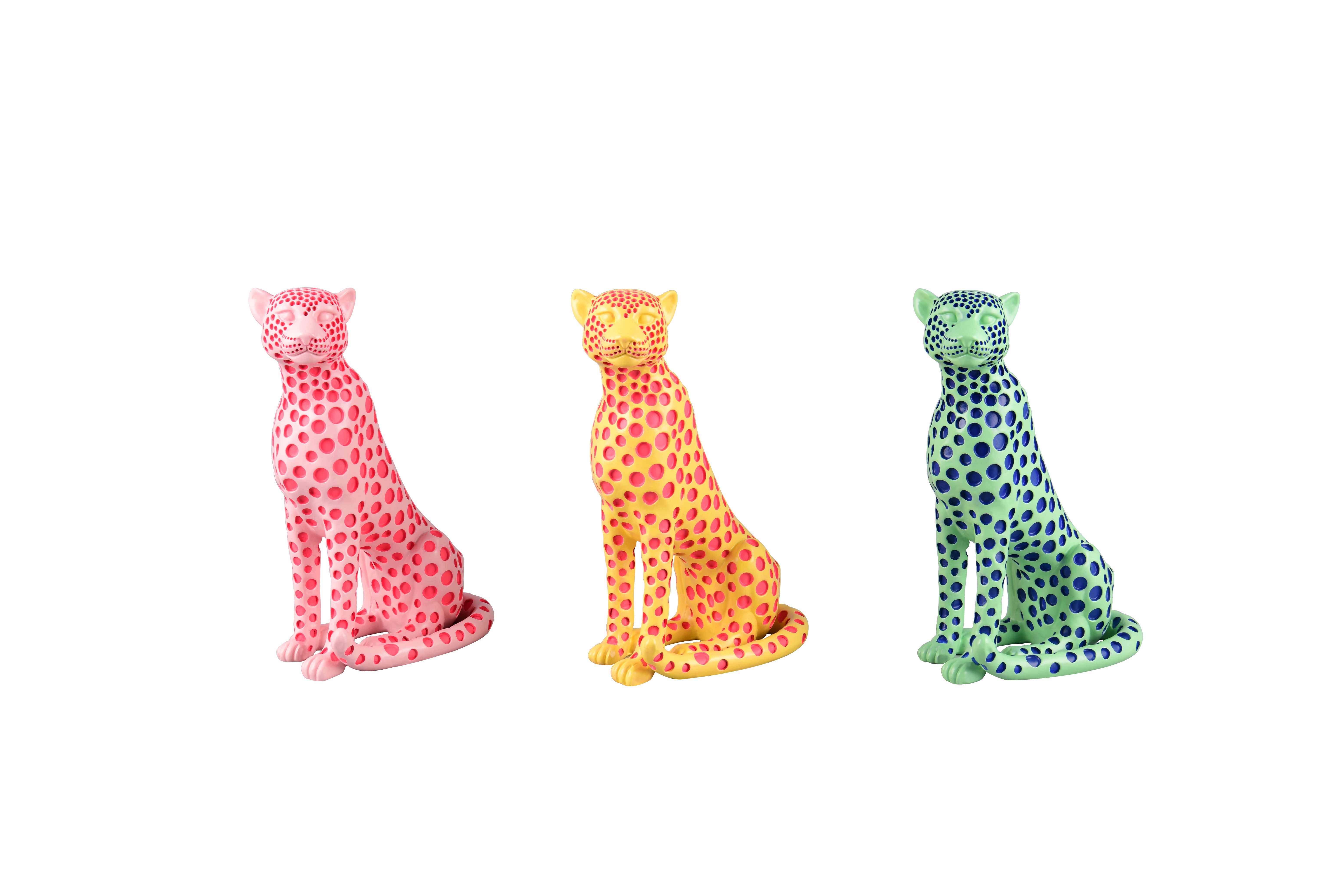 furnling Skulptur Pantera (1 St), Dekofigur in Leopardenform mit Punktemuster, Höhe 26 cm, rosa