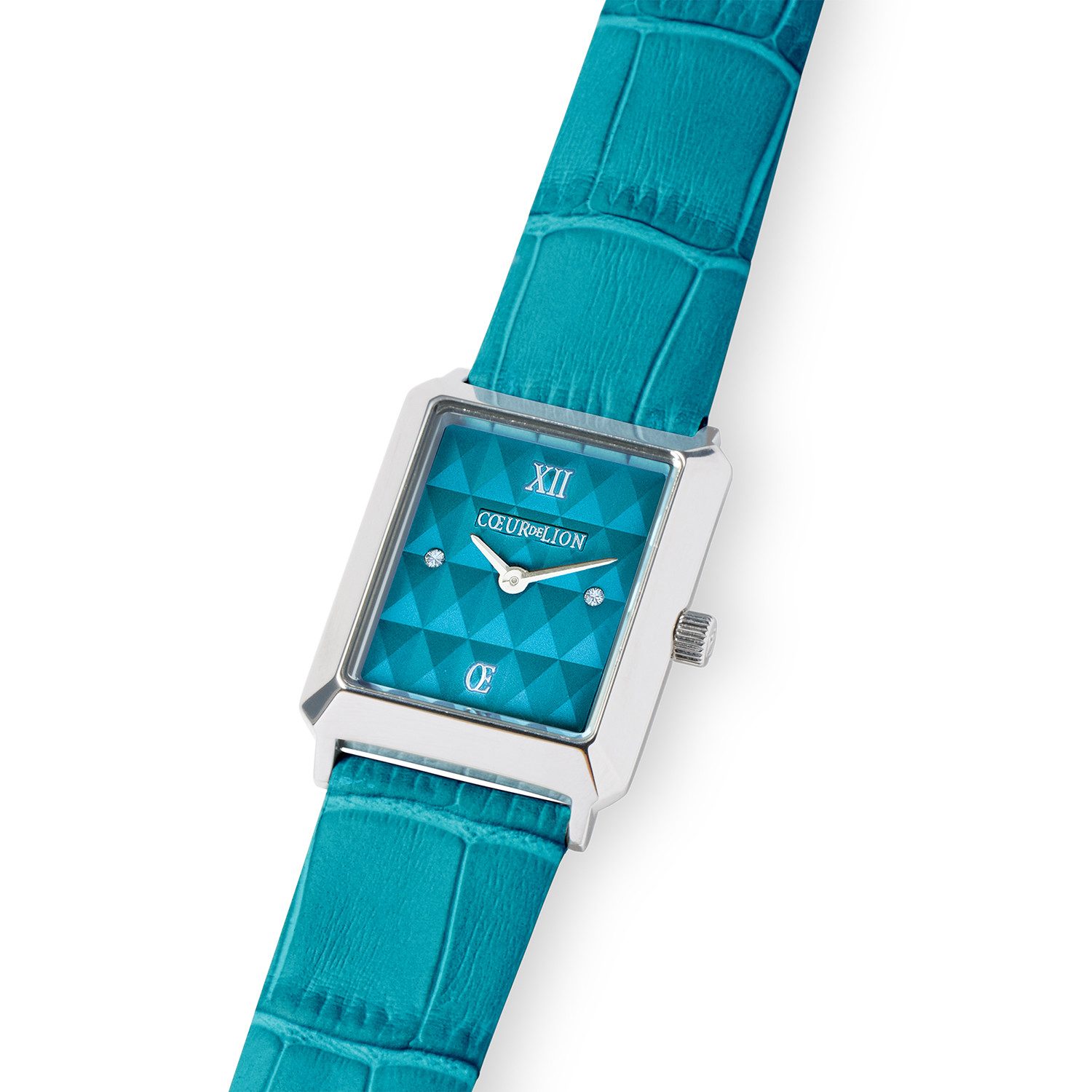 COEUR DE LION Quarzuhr Uhr Iconic Spikes Transformative Teal silber Armband Leder 7670/71-0627, Armbanduhr, Damenuhr, Lederarmband, analog, Swarovski®-Kristall