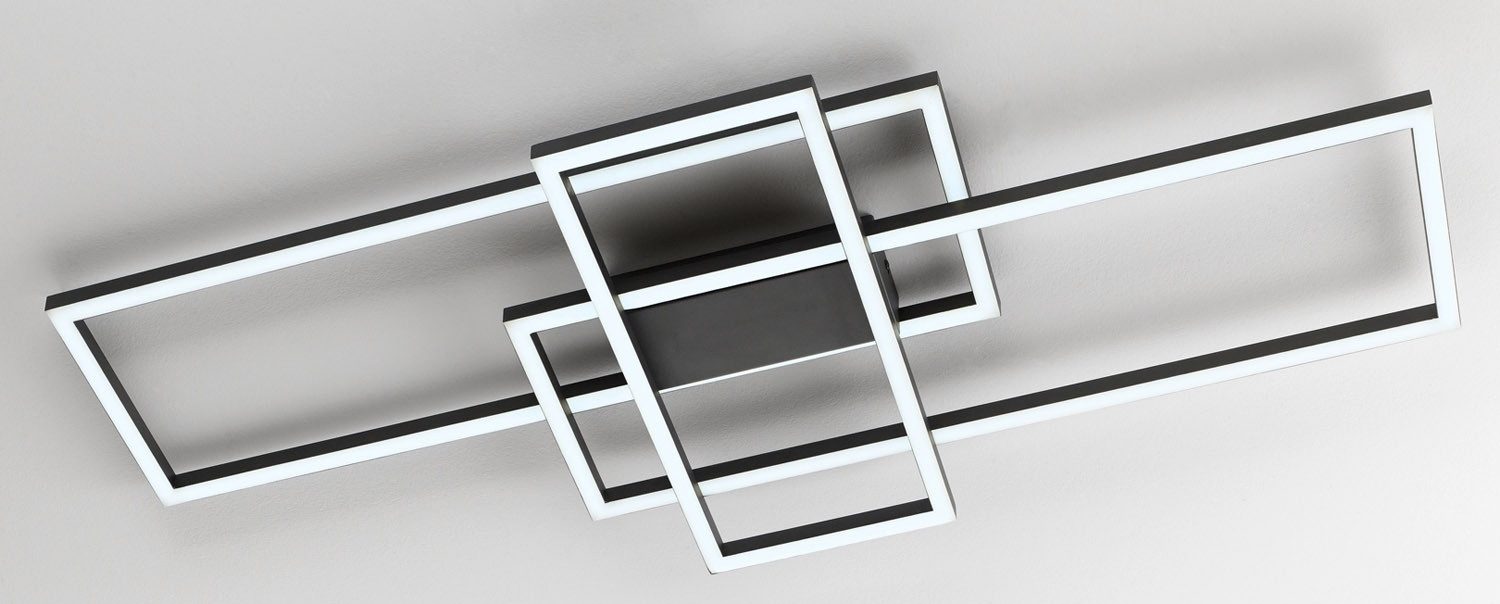 casa NOVA LED Deckenleuchte ARTIO, 3-flammig, Schwarz Matt, Metall, Acryl, Anpassung der Farbtemperatur, Dimmfunktion, Smart Home, LED fest integriert, Extra-Warmweiß, Neutralweiß, Tageslichtweiß, B 100 x T 70 cm, mit Fernbedienung