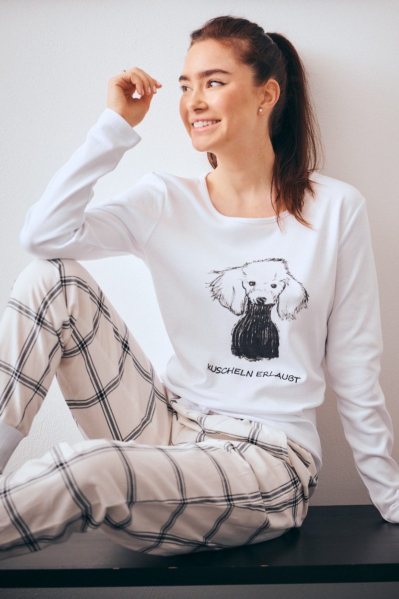 Louis & Louisa Hundeleinen-Führungsstange Pyjama Damen - PUDEL - weiß
