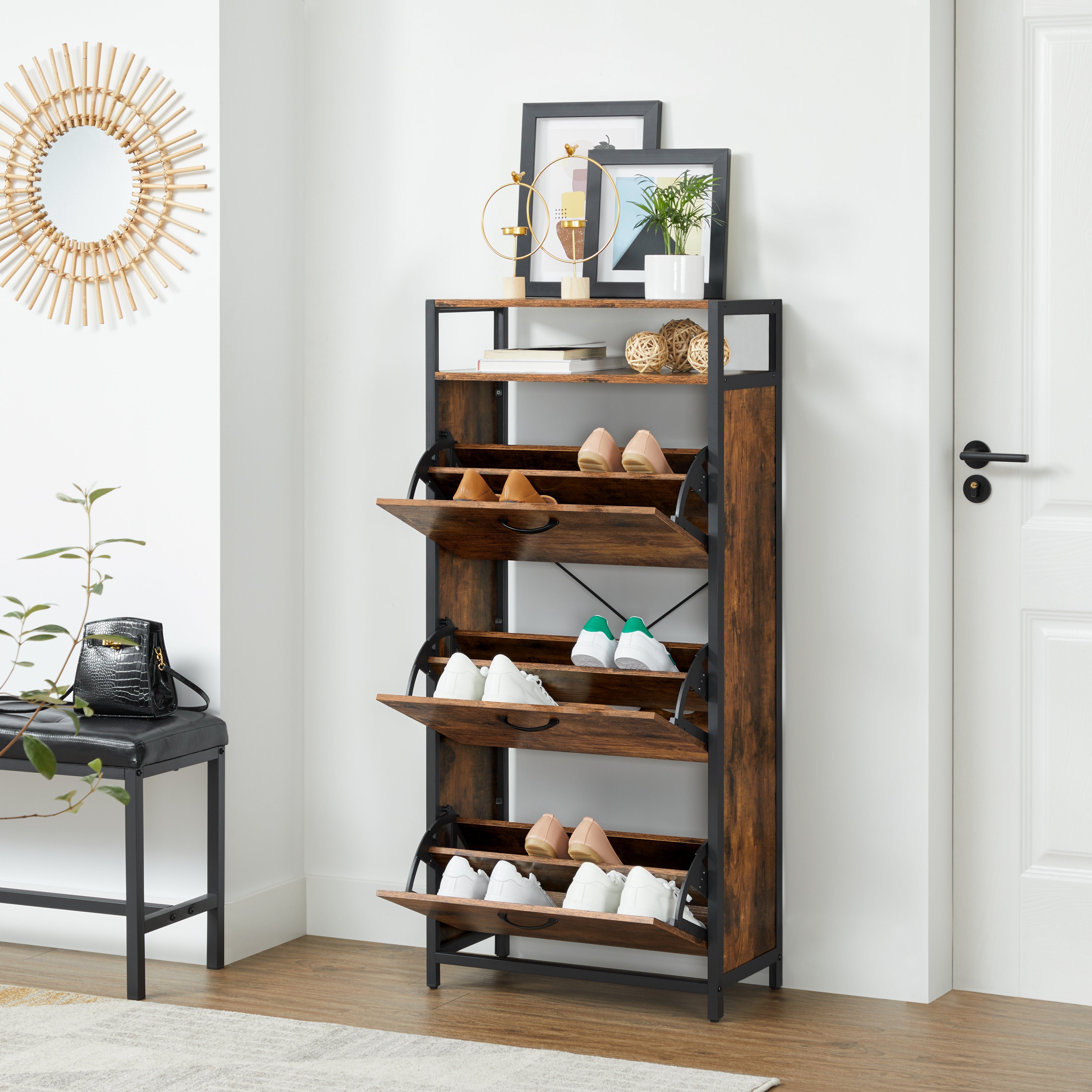 VASAGLE Schuhschrank »LBS101B01« Schuhregal, mit 3 Klappen, Schuhablage