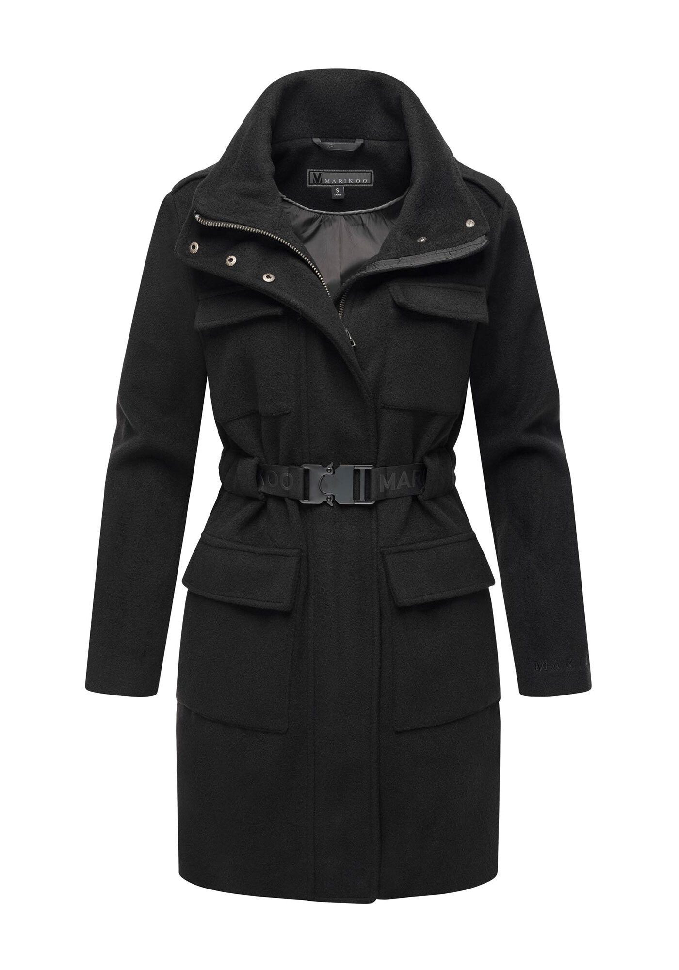 Marikoo Kurzmantel Tanokoo Eleganter Übergangsmantel mit großen Taschen und Stretch-Gürtel